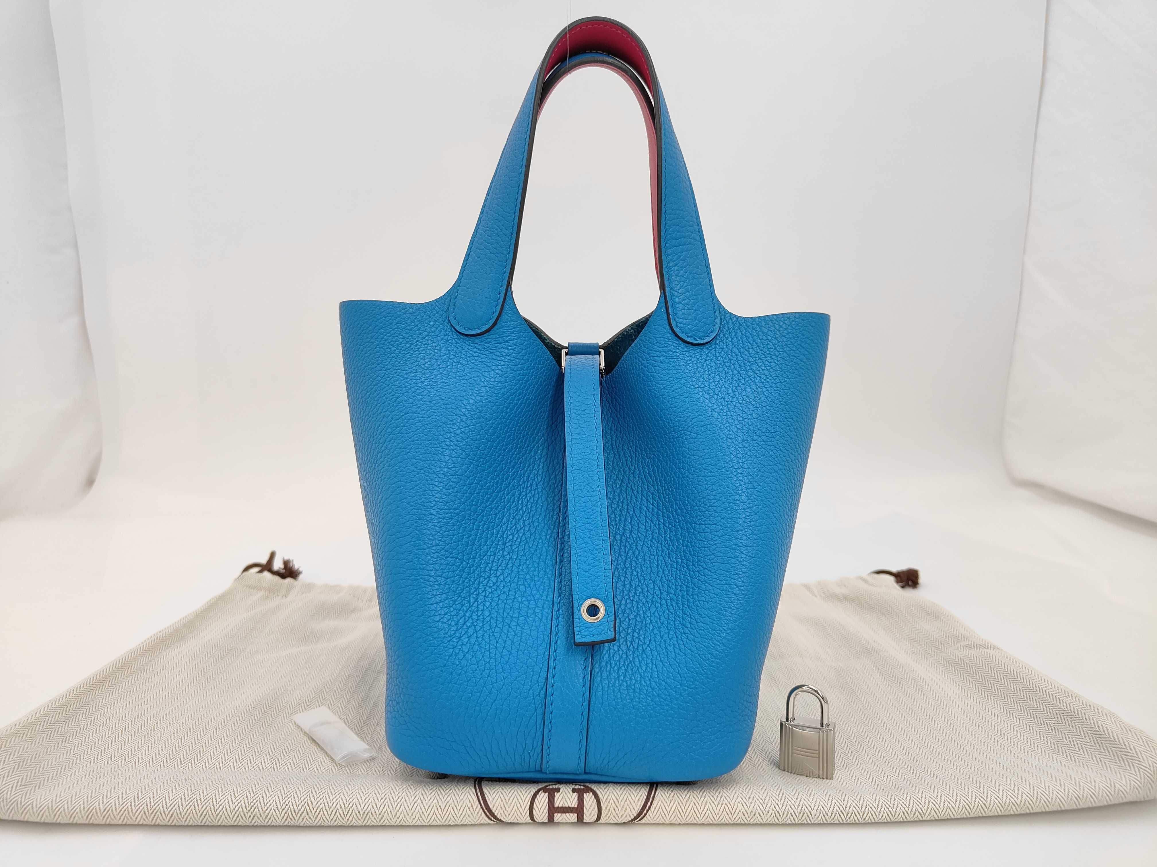 Picotin Lock 18PM Eclat Taurillon Clemence Swift Blue Frida Rose Mexico Y Stamp Handbag