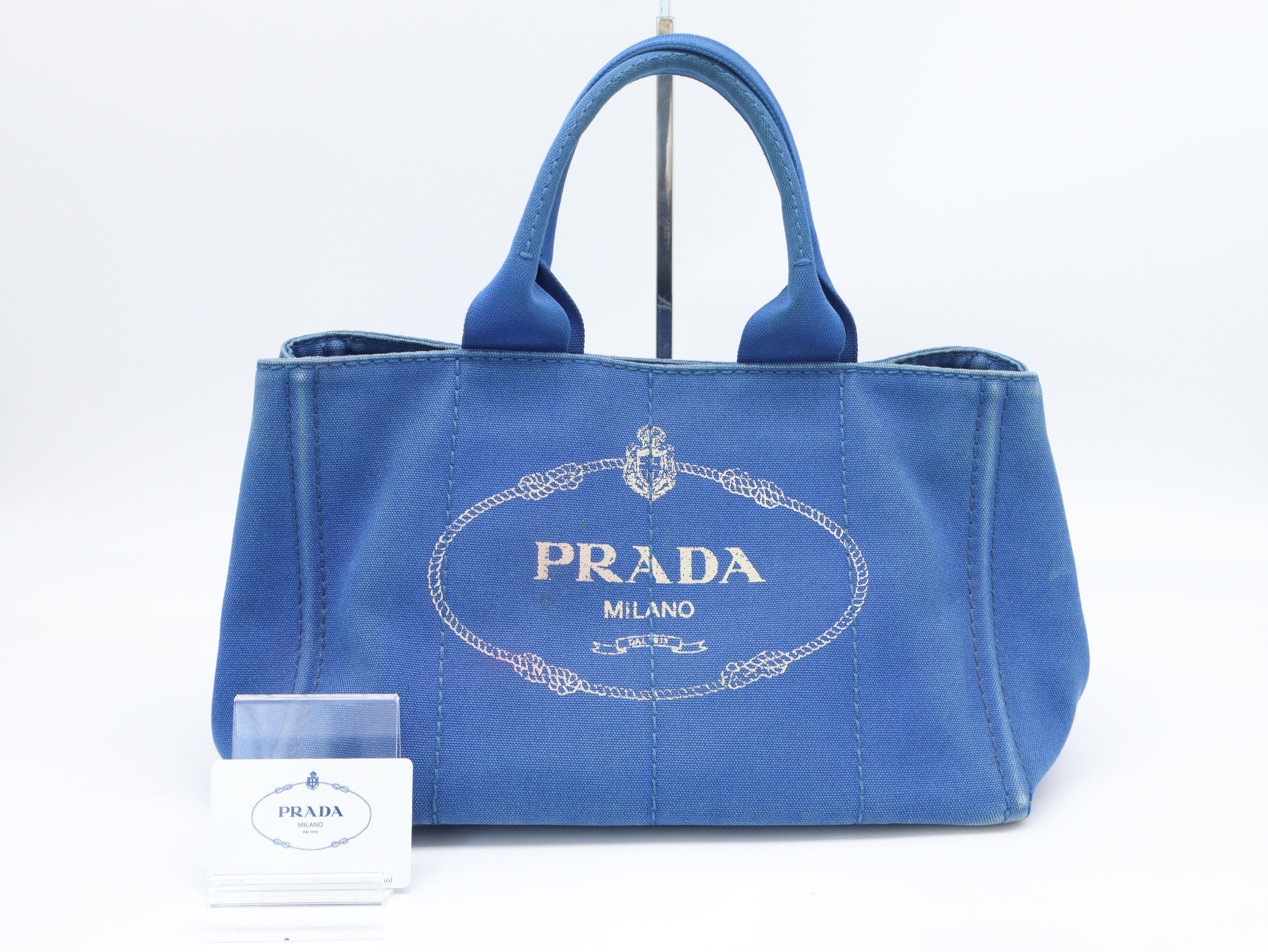 BN1877 Canapa Tote Medium Cobalt Canvas Blue Tote Bag with Guarantee Card