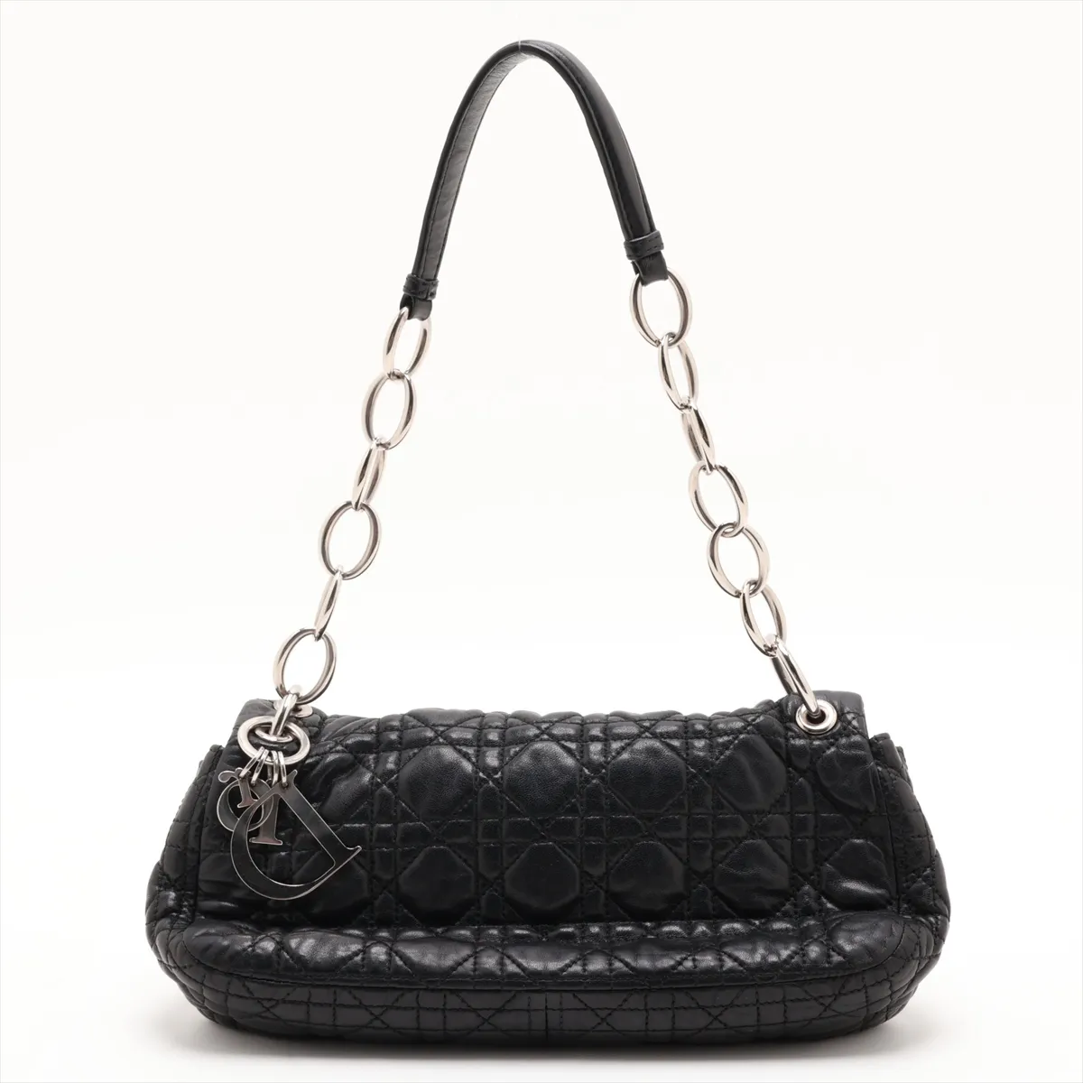 Cannage Leather Chain Shoulder Bag, Black — view 2