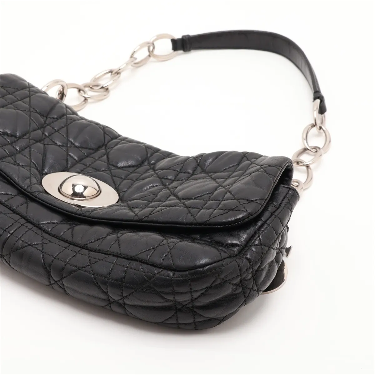 Cannage Leather Chain Shoulder Bag, Black — view 3