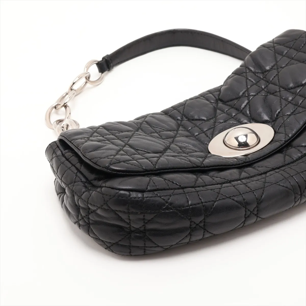 Cannage Leather Chain Shoulder Bag, Black — view 4