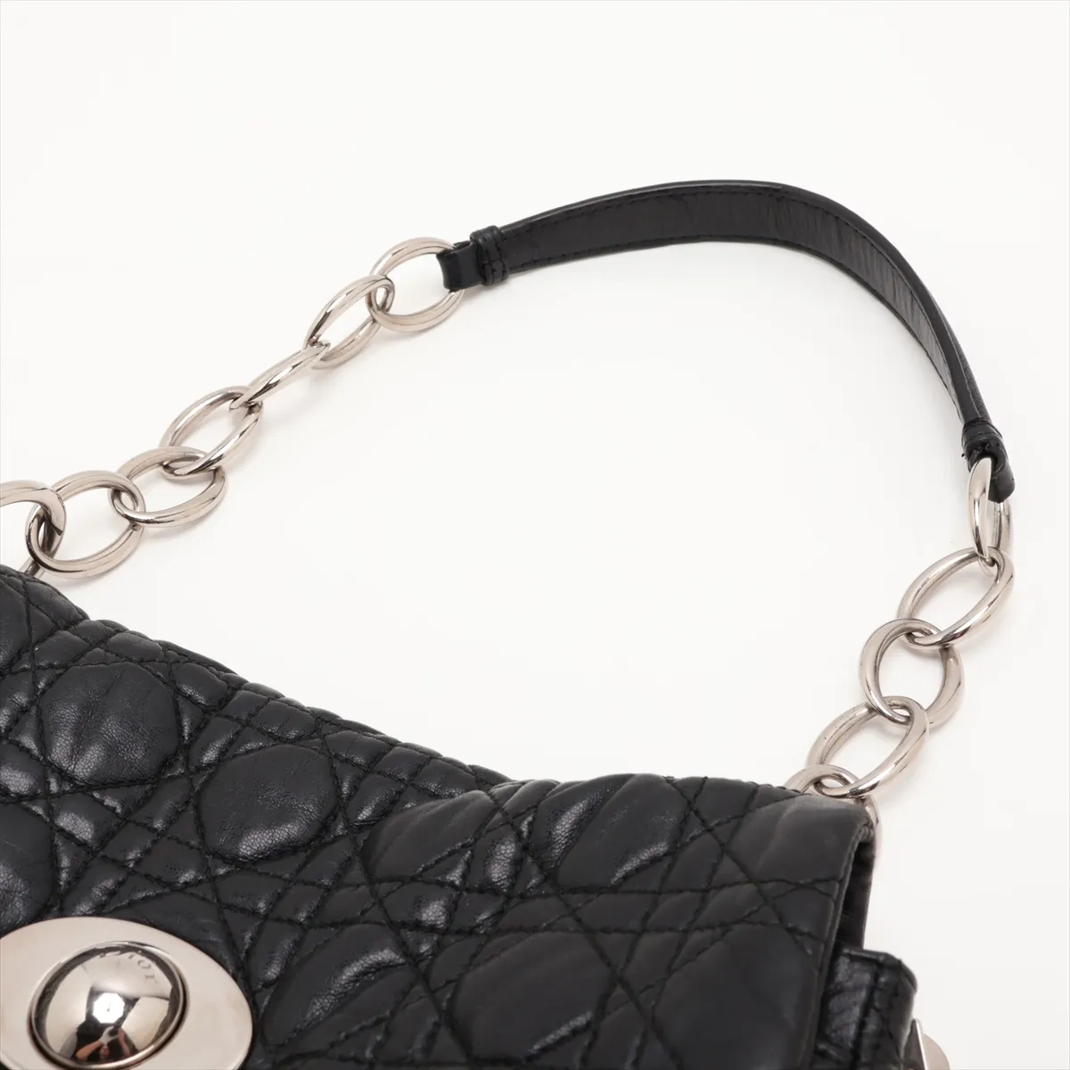 Cannage Leather Chain Shoulder Bag, Black — view 5