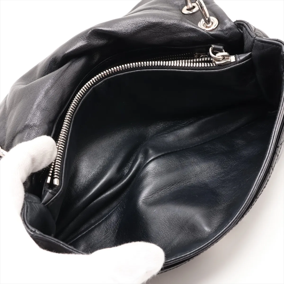 Cannage Leather Chain Shoulder Bag, Black — view 6
