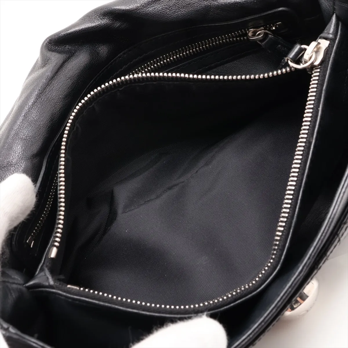 Cannage Leather Chain Shoulder Bag, Black — view 7