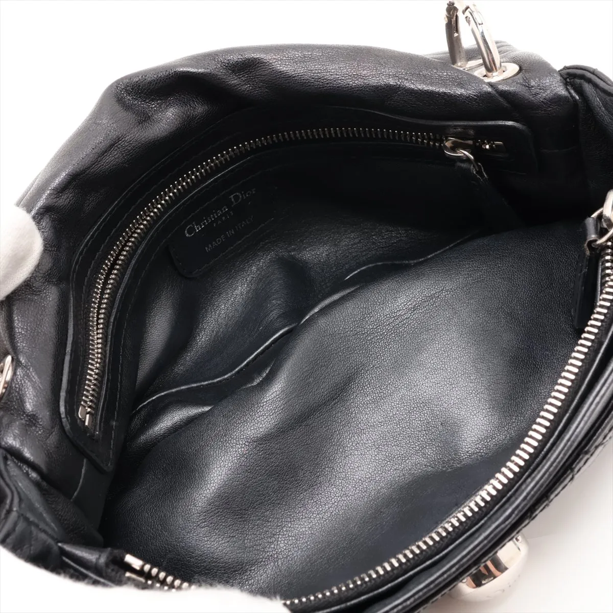 Cannage Leather Chain Shoulder Bag, Black — view 8
