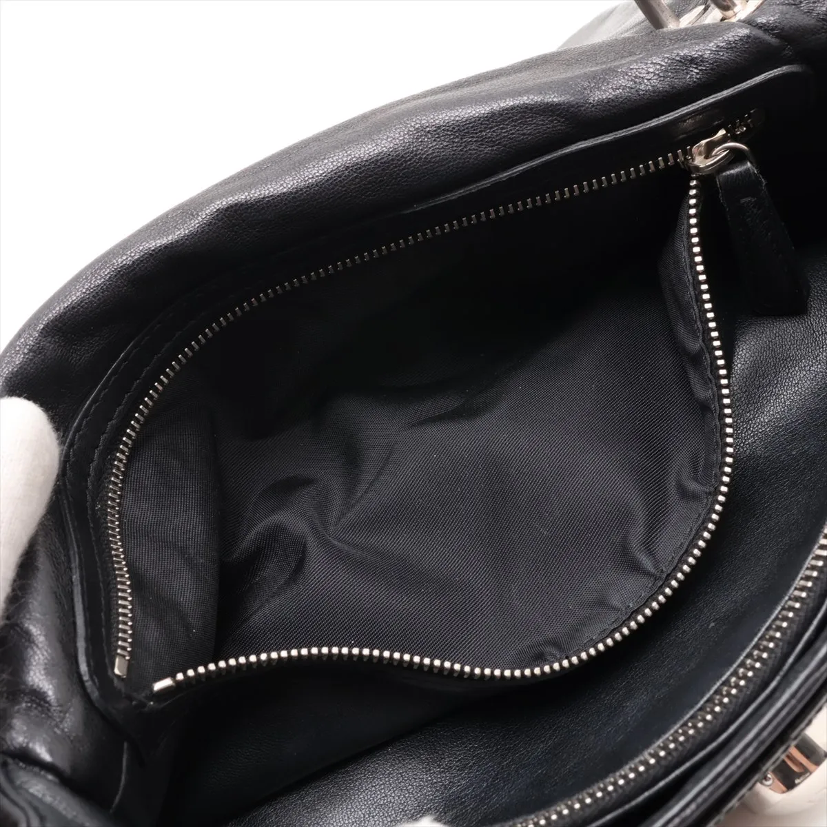 Cannage Leather Chain Shoulder Bag, Black — view 9