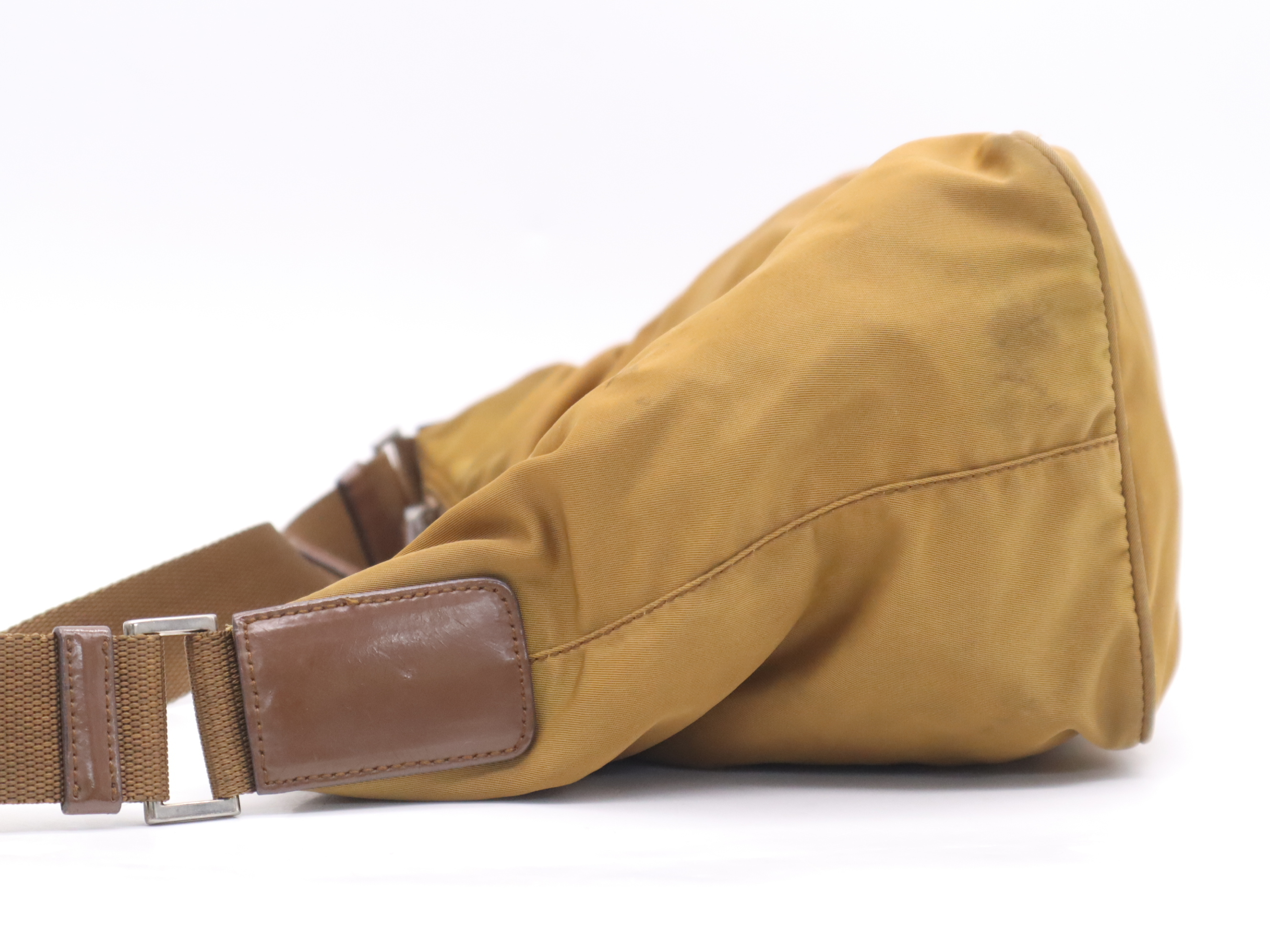 Nylon Triangle Logo Brown Silver Hardware Shoulder Bag — view 3