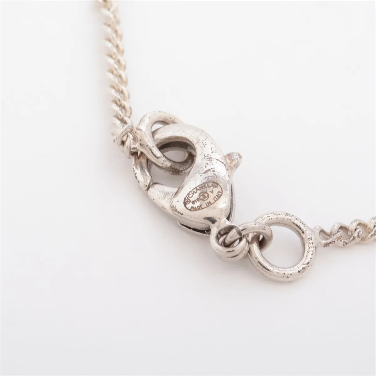Coco Mark B10V Necklace, Metal x Rhinestone, Silver. Shows signs of wear, — view 4