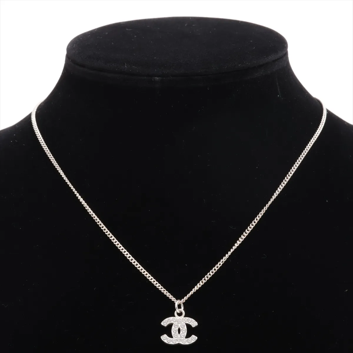 Coco Mark B10V Necklace, Metal x Rhinestone, Silver. Shows signs of wear, — view 5