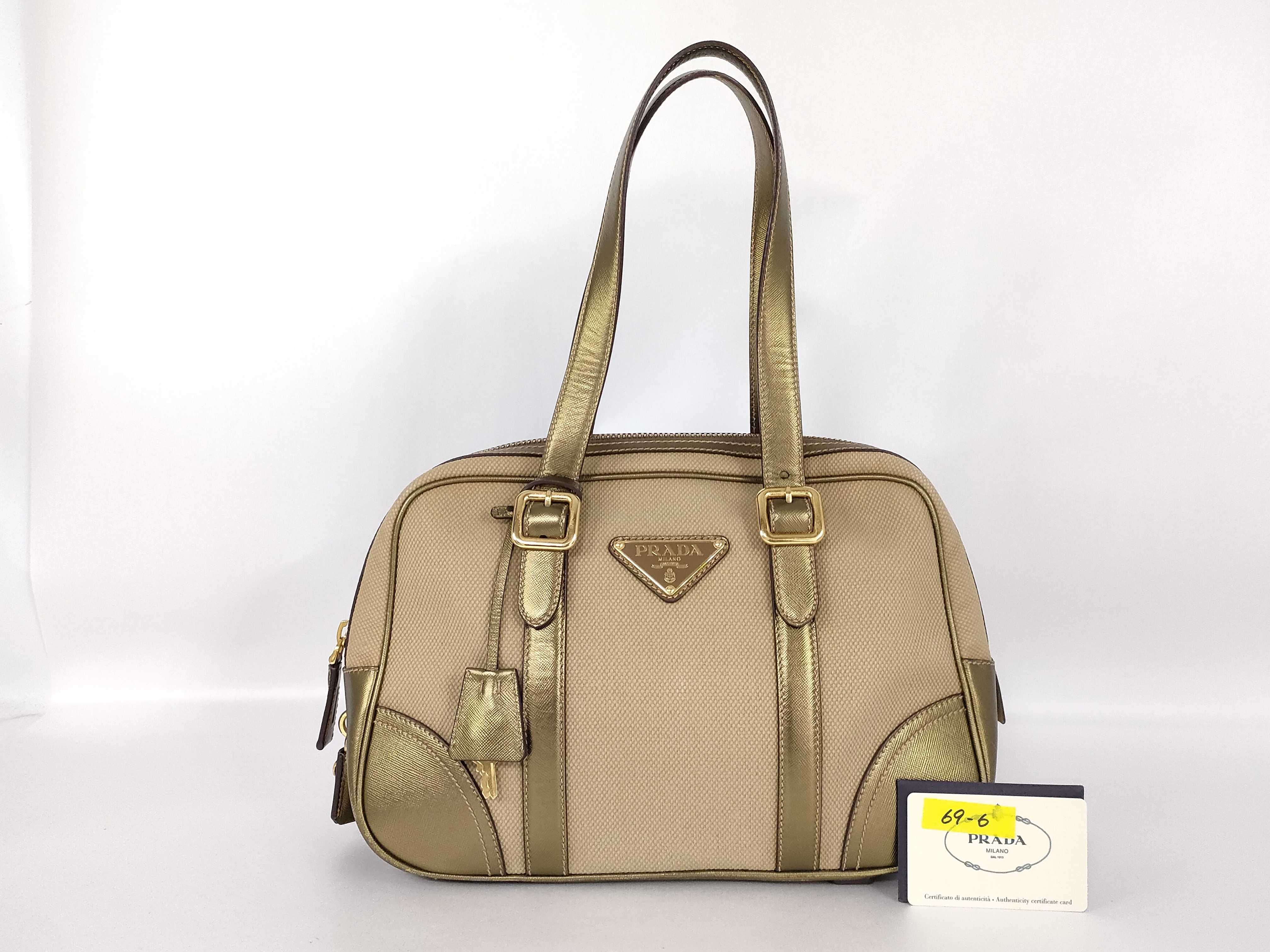 handbag, canvas and calfskin, gold, BL0230 handbag