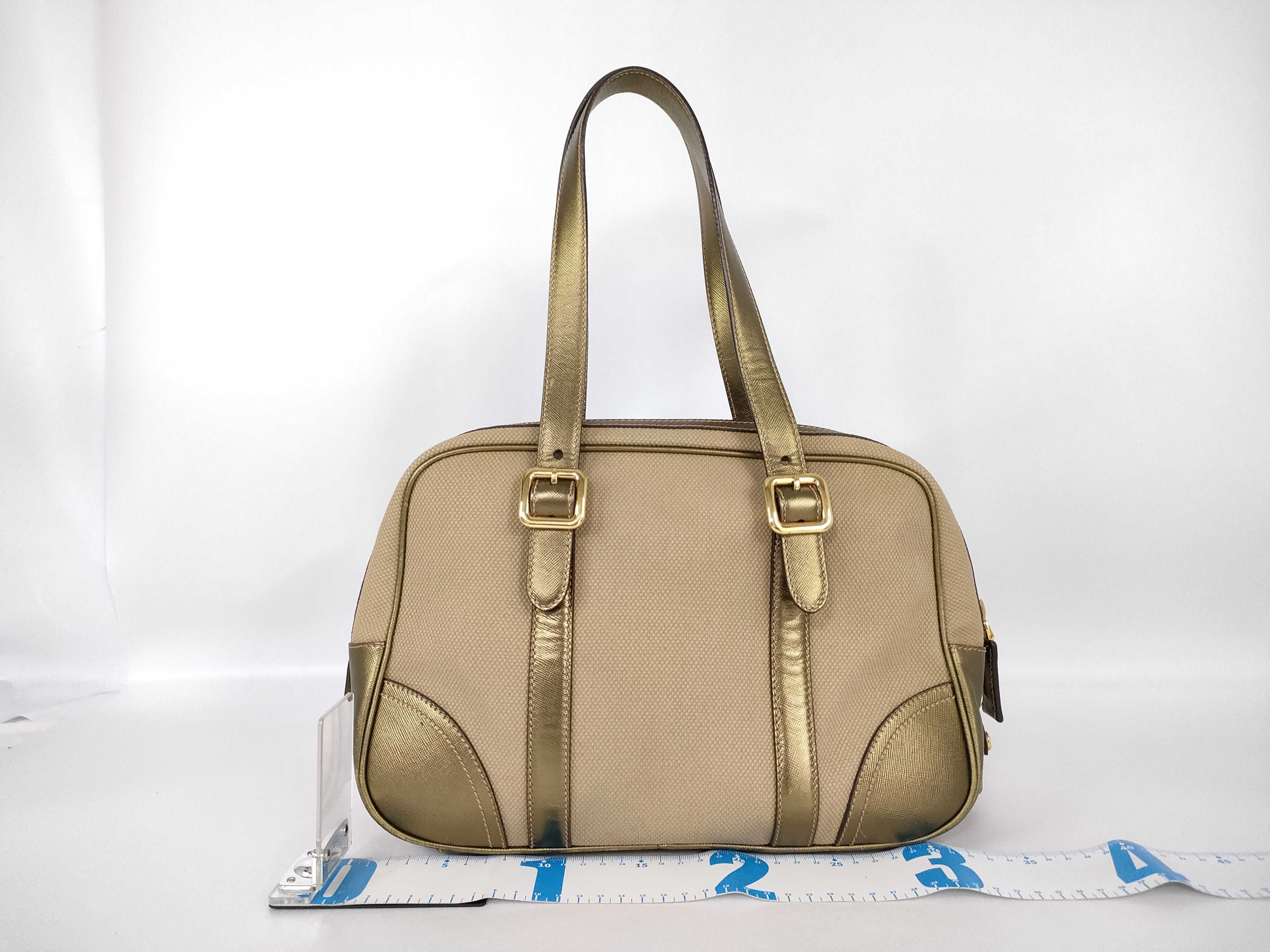 handbag, canvas and calfskin, gold, BL0230 handbag — view 2