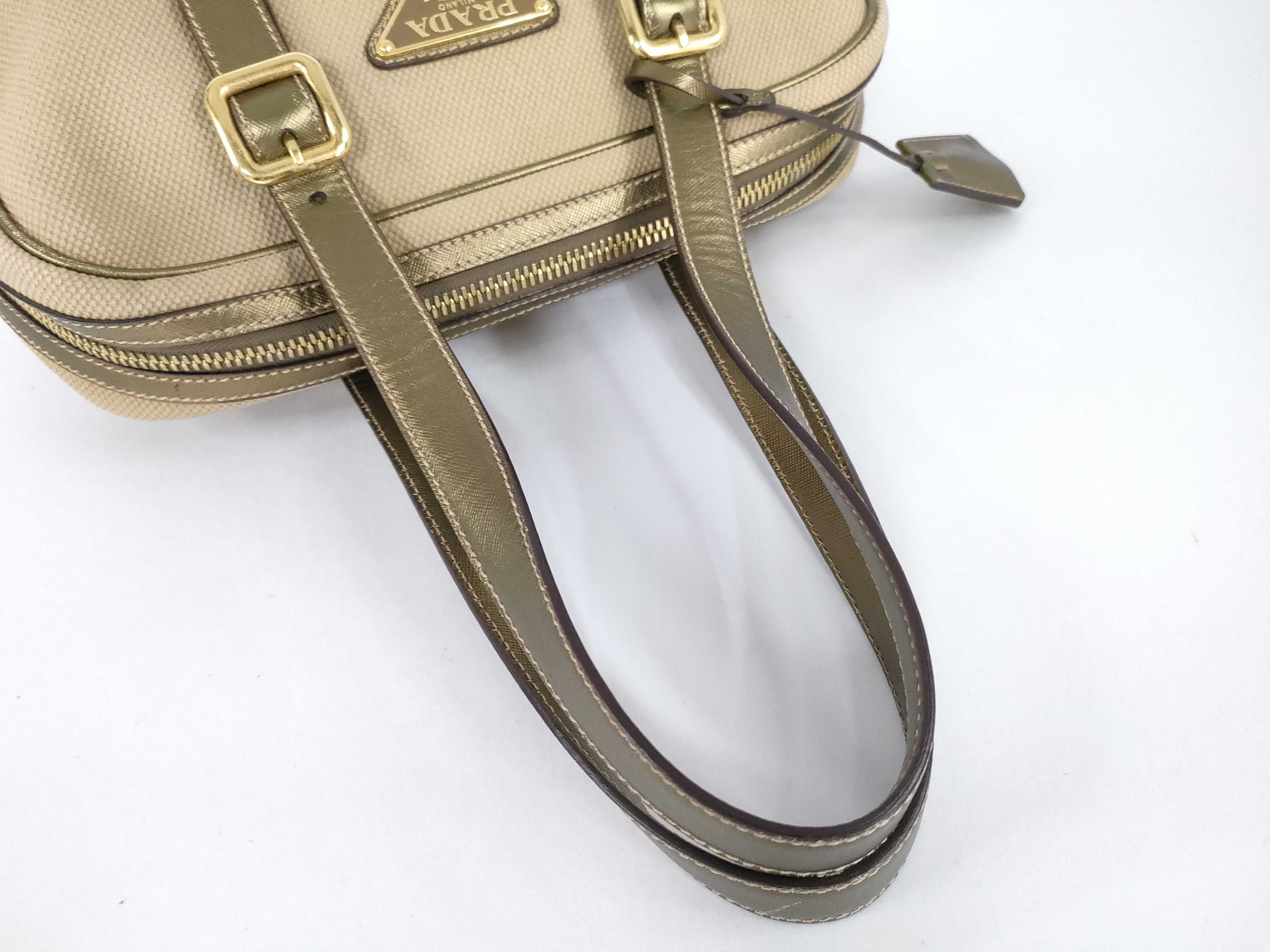 handbag, canvas and calfskin, gold, BL0230 handbag — view 3