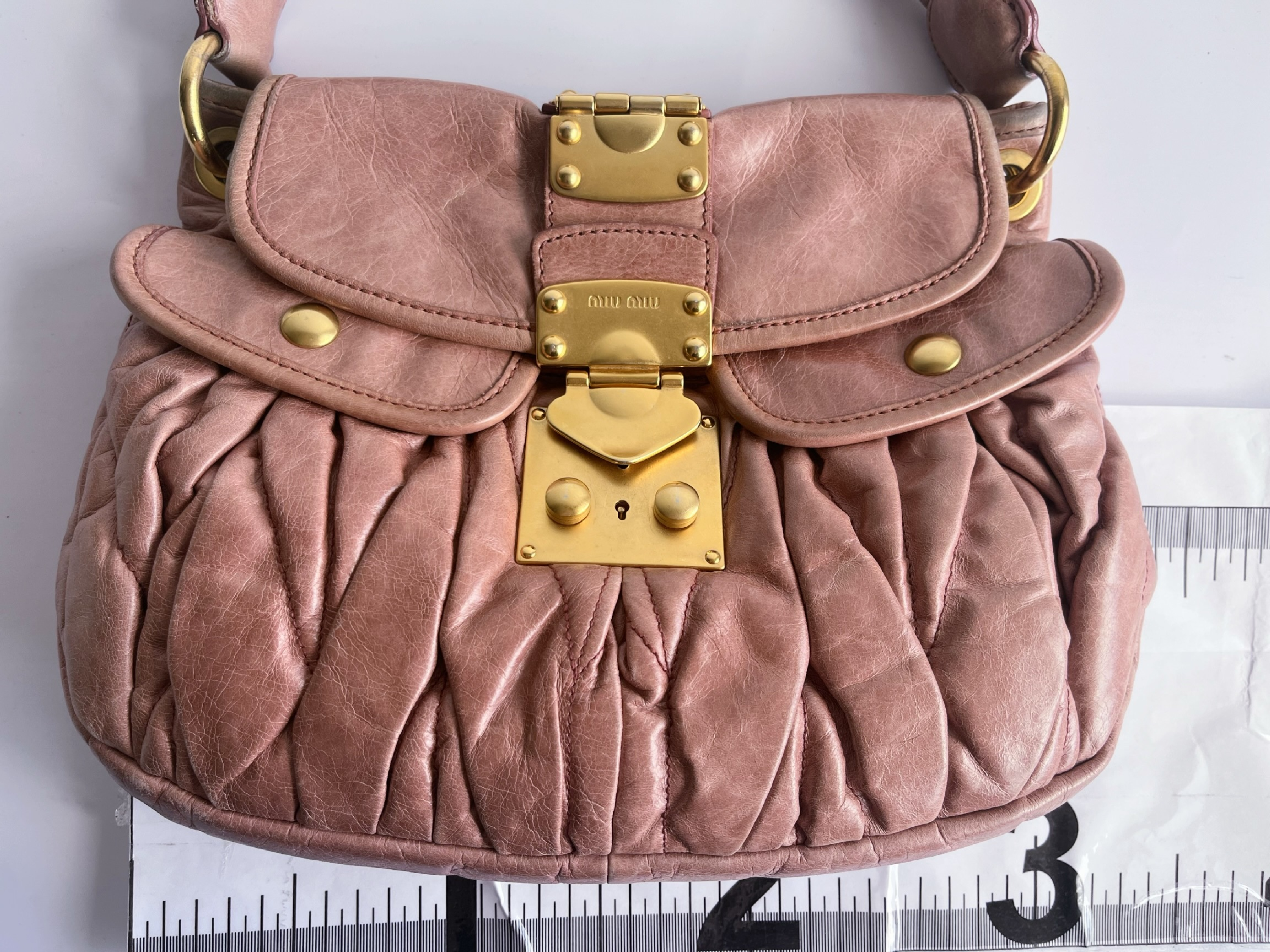 Vitello Lux Gathered Pink Beige 2-Way Handbag with Shoulder Strap — view 2