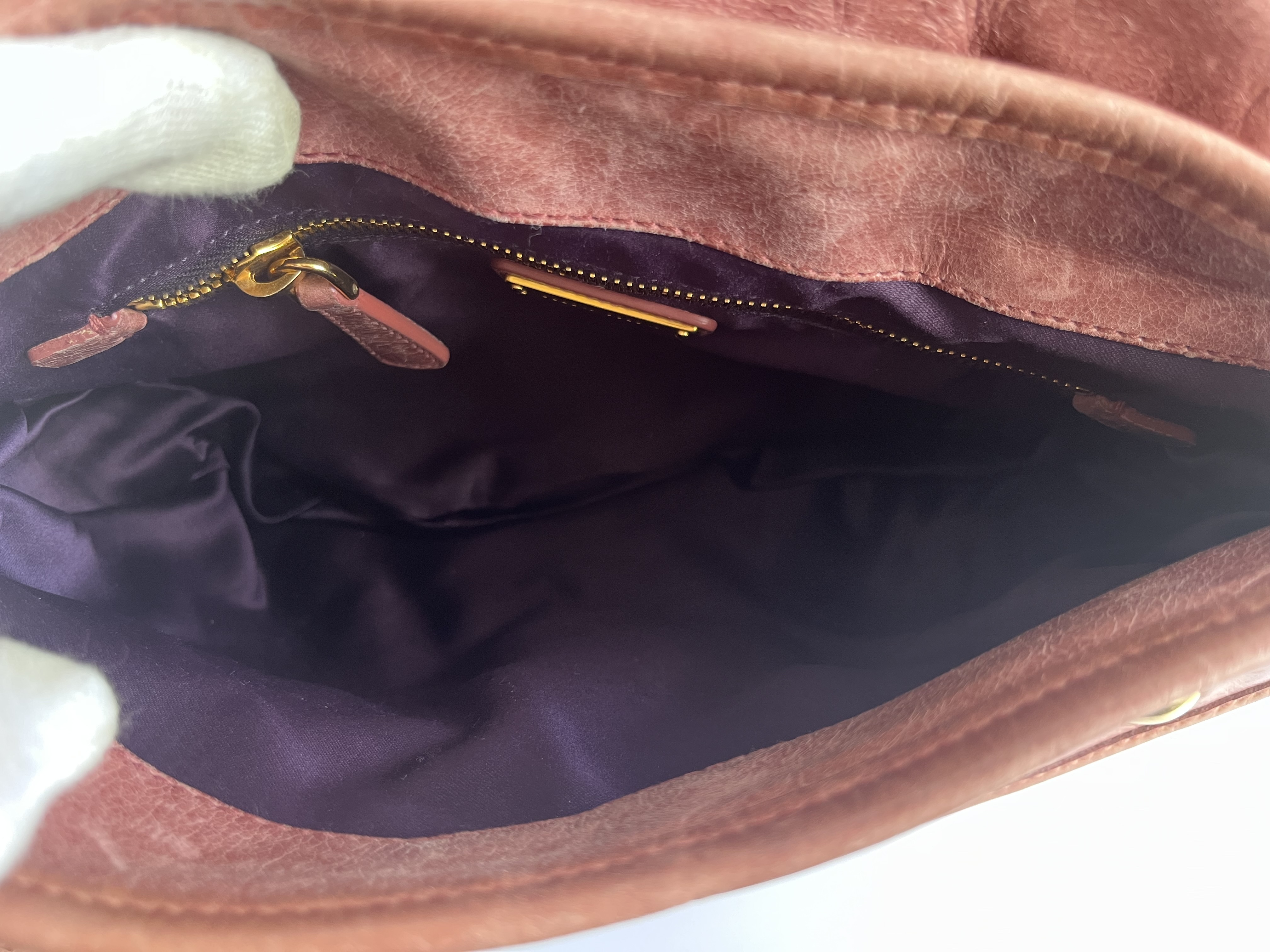 Vitello Lux Gathered Pink Beige 2-Way Handbag with Shoulder Strap — view 12