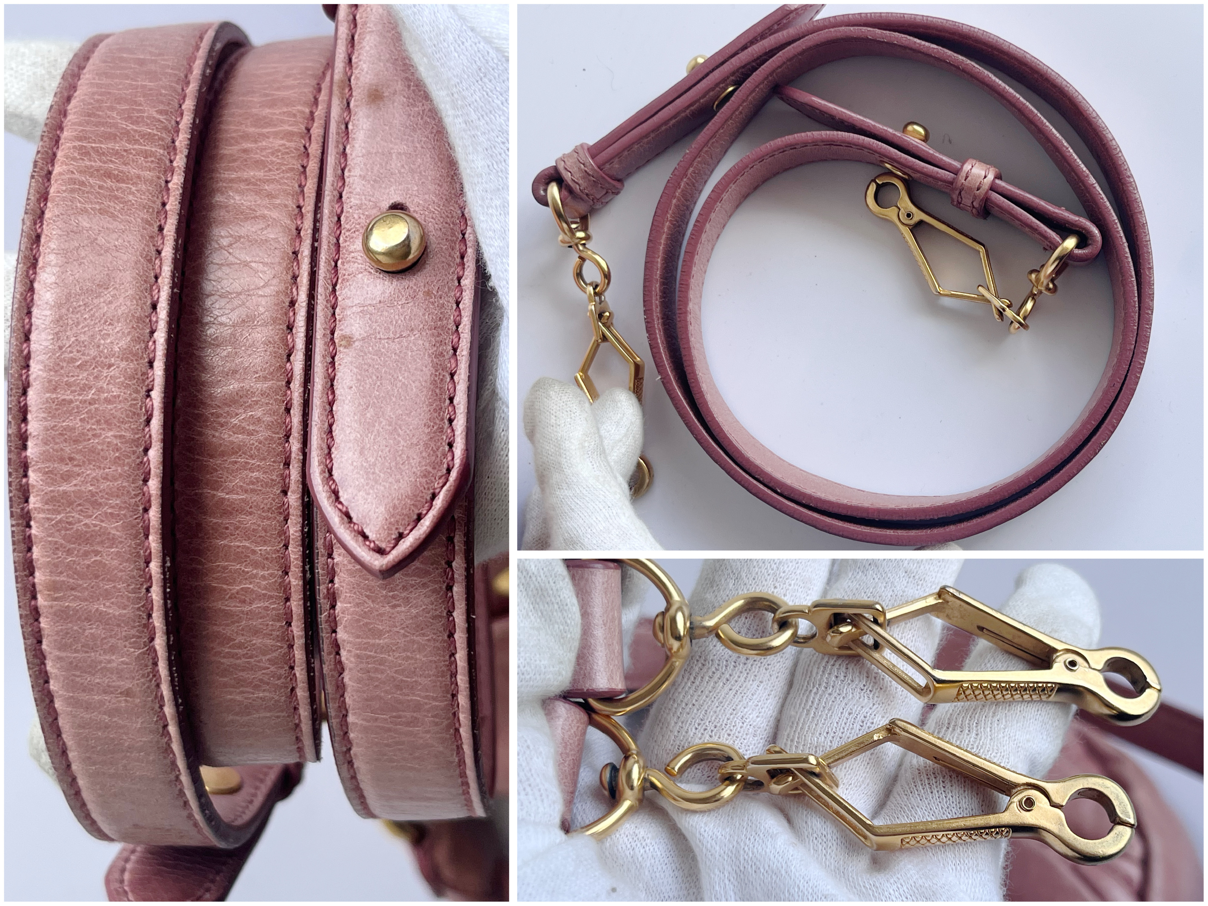 Vitello Lux Gathered Pink Beige 2-Way Handbag with Shoulder Strap — view 15