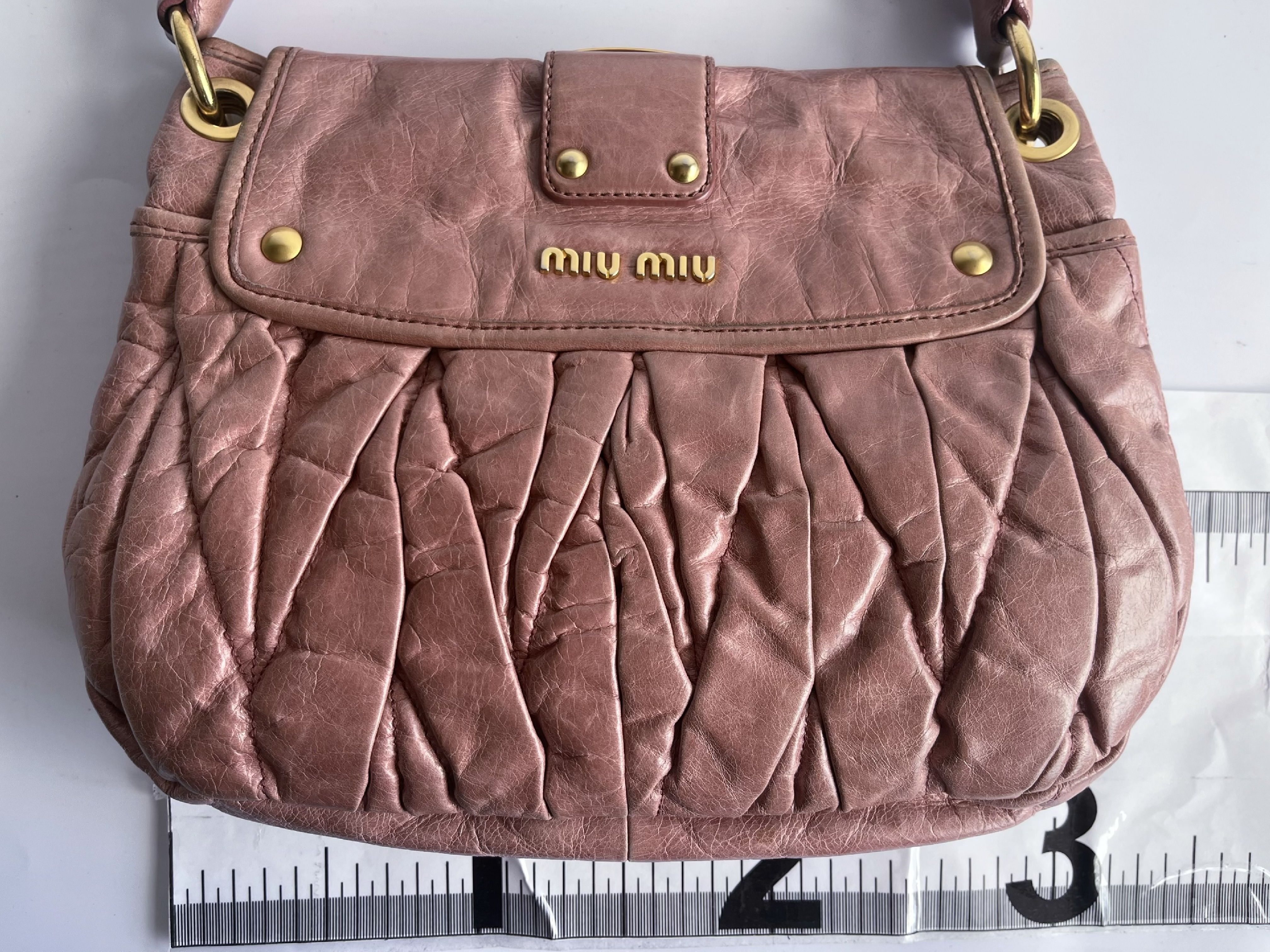 Vitello Lux Gathered Pink Beige 2-Way Handbag with Shoulder Strap — view 3