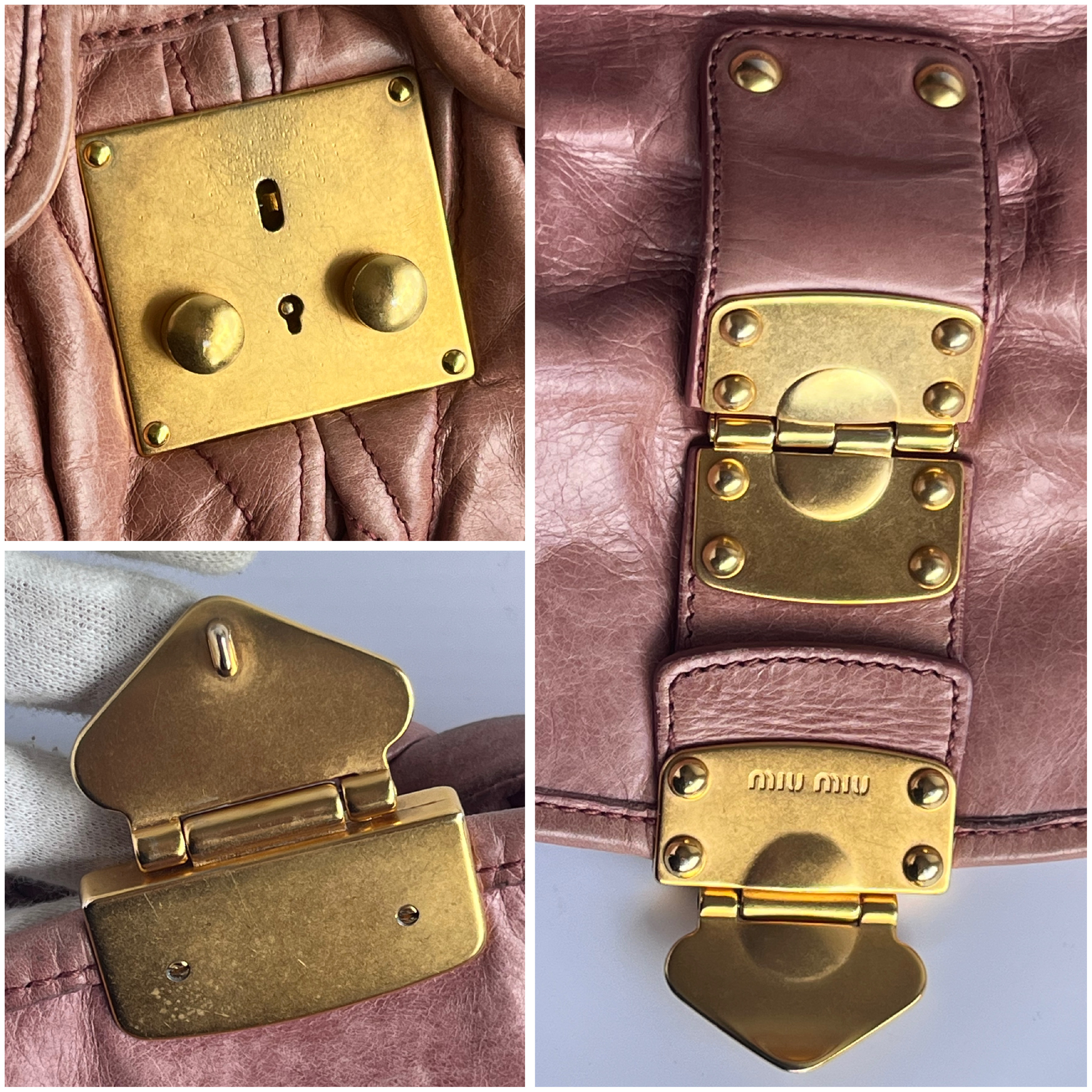 Vitello Lux Gathered Pink Beige 2-Way Handbag with Shoulder Strap — view 8