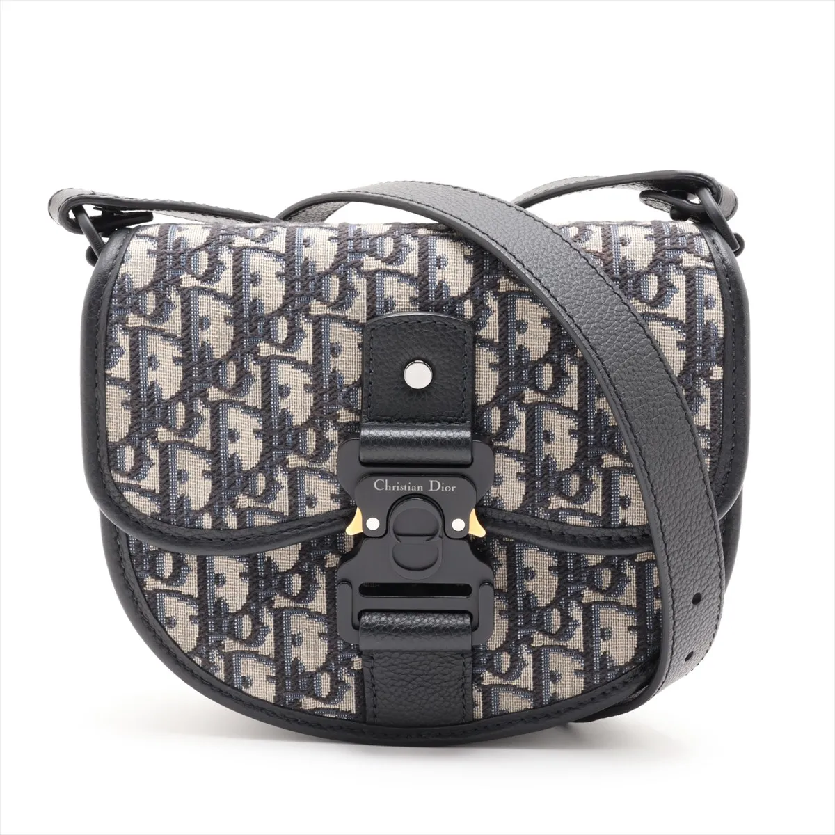 Oblique Gallop Canvas x Leather Shoulder Bag, Navy