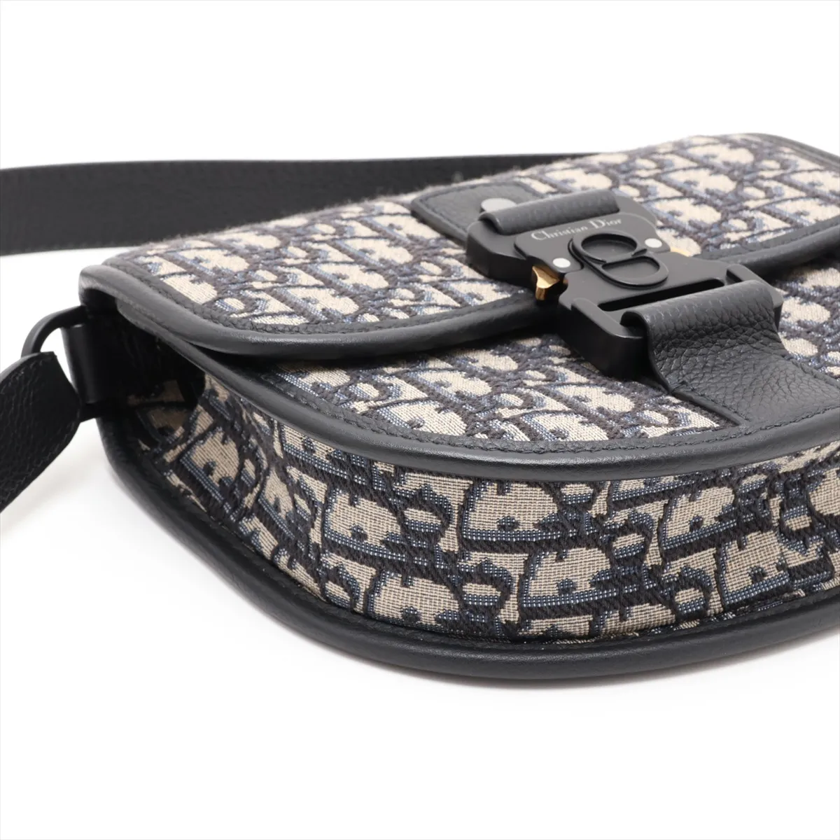 Oblique Gallop Canvas x Leather Shoulder Bag, Navy — view 4