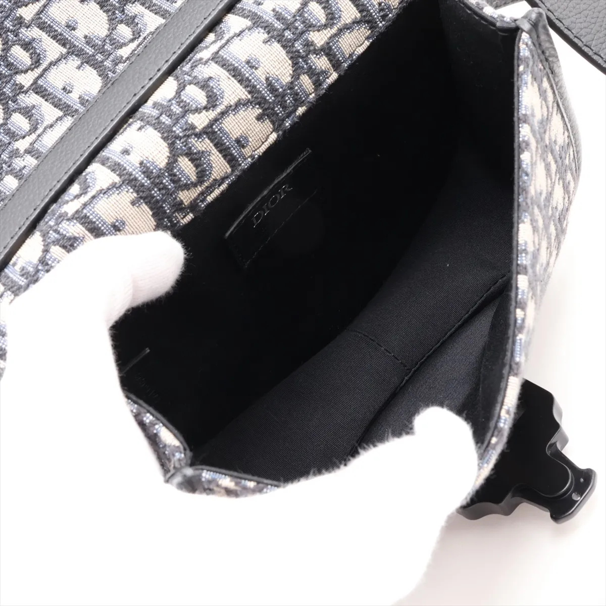Oblique Gallop Canvas x Leather Shoulder Bag, Navy — view 6