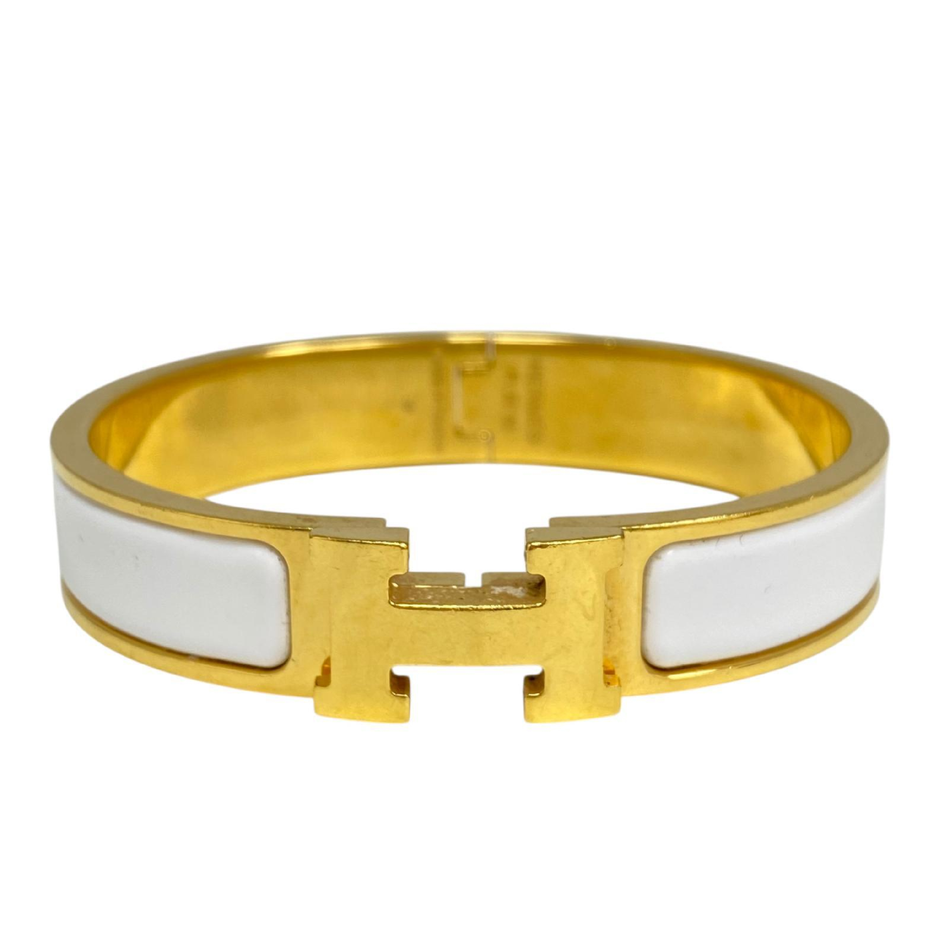 【*Shipped from: Hong Kong*】HERMES ( ) White Gold Color Metal Click H Bangle Bracelet