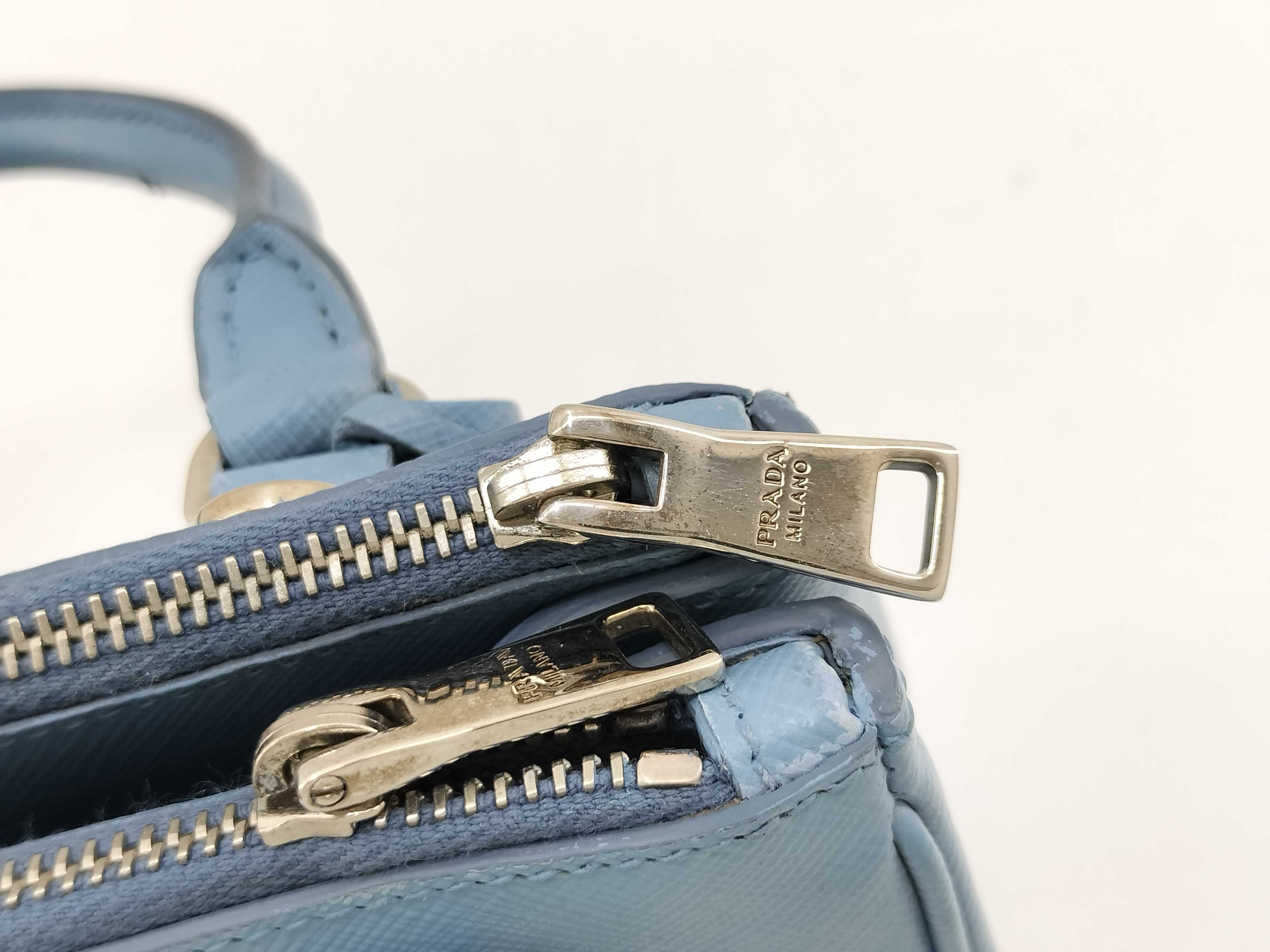 ID- Saffiano Lux cow skin 2-way handbag Blue 1BA906 (bag only) — view 9