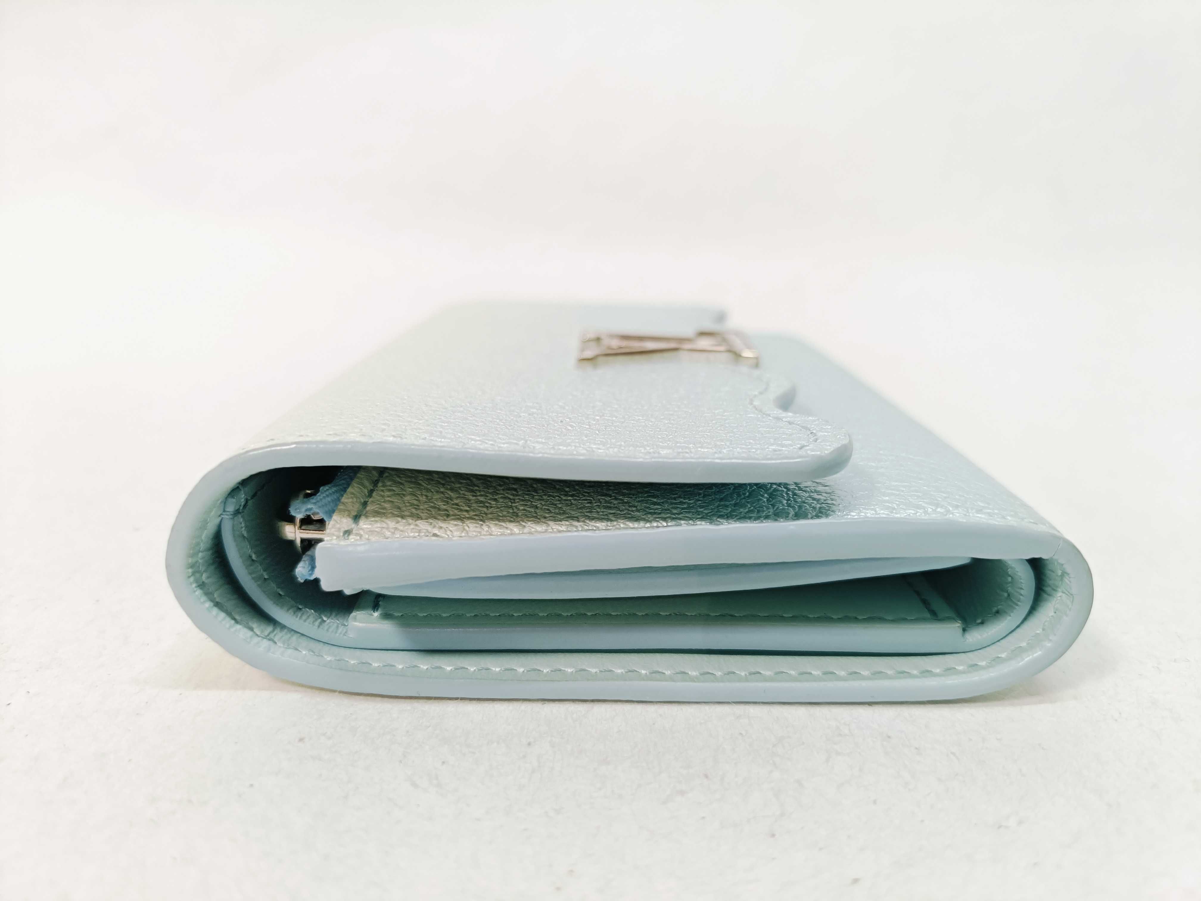 Limited Edition Taurillon Leather Portefeuille Capucines Blue Wallet with Name Engraving — view 3