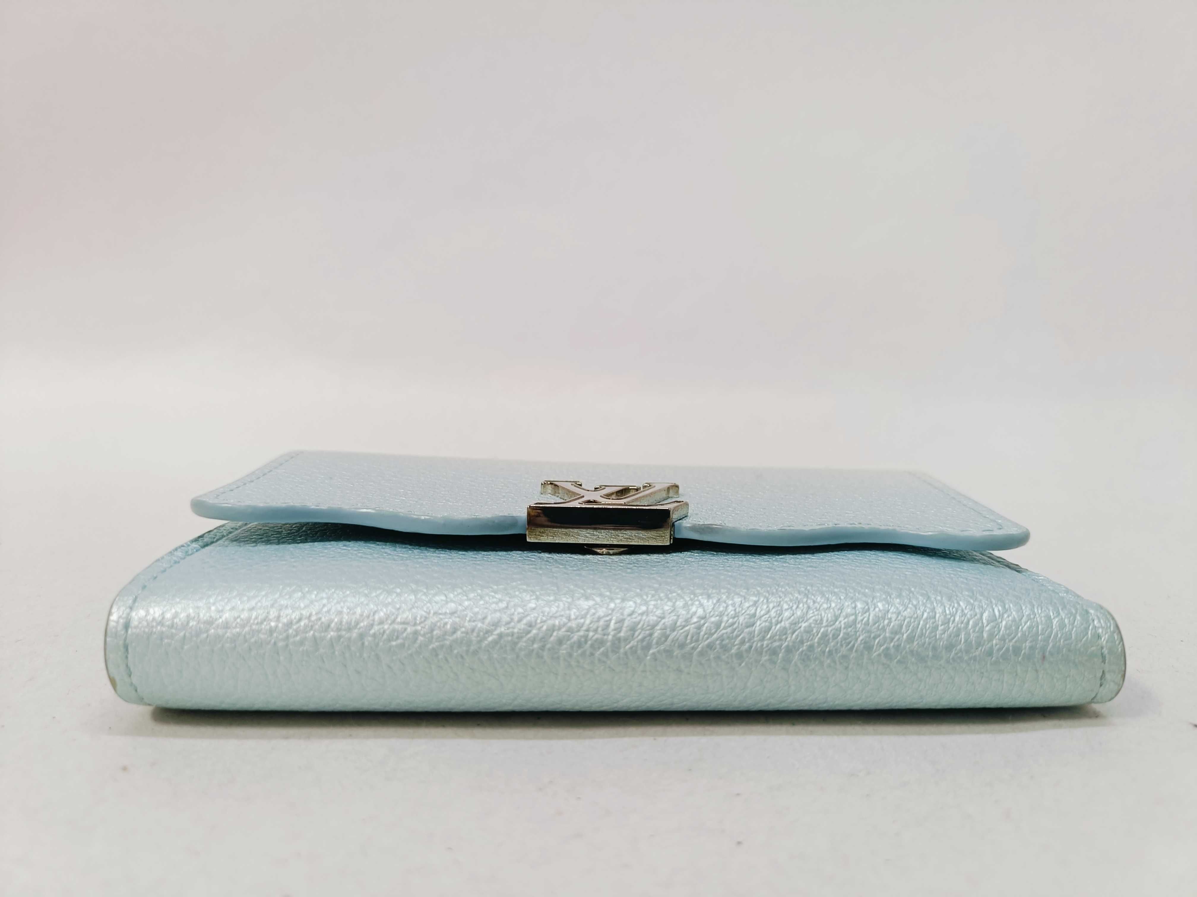 Limited Edition Taurillon Leather Portefeuille Capucines Blue Wallet with Name Engraving — view 5