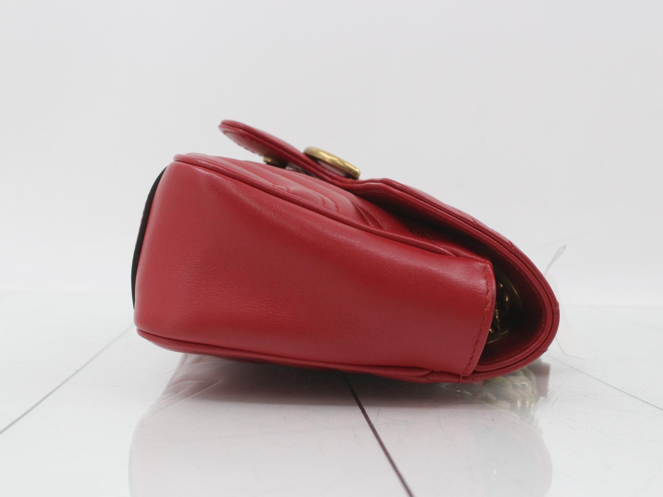 GG Marmont Leather Chain Shoulder Bag, Red — view 3