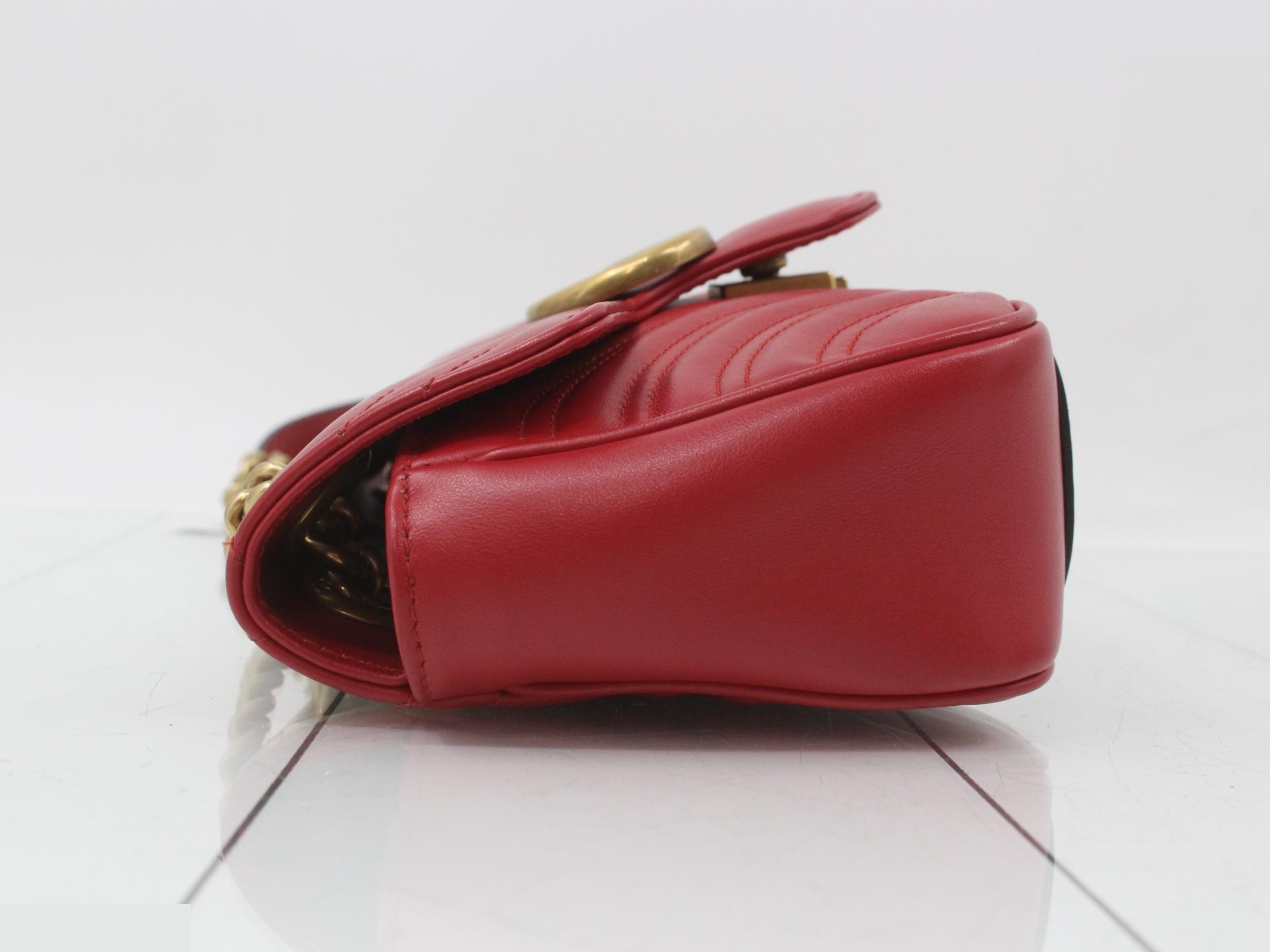 GG Marmont Leather Chain Shoulder Bag, Red — view 4
