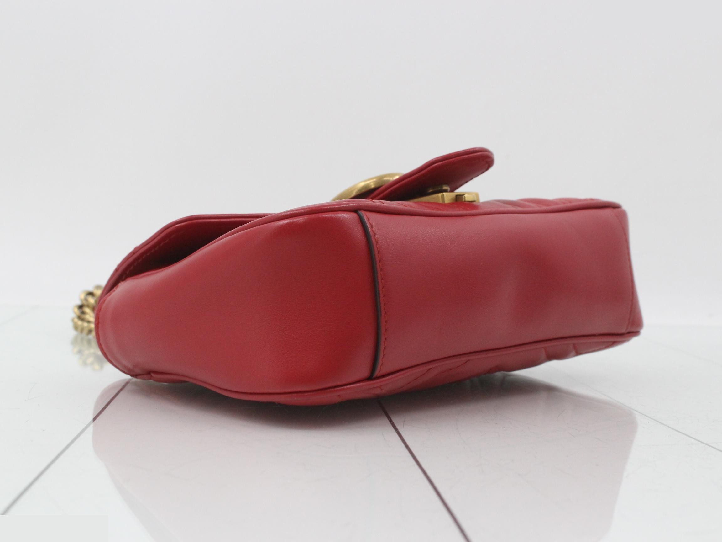 GG Marmont Leather Chain Shoulder Bag, Red — view 5
