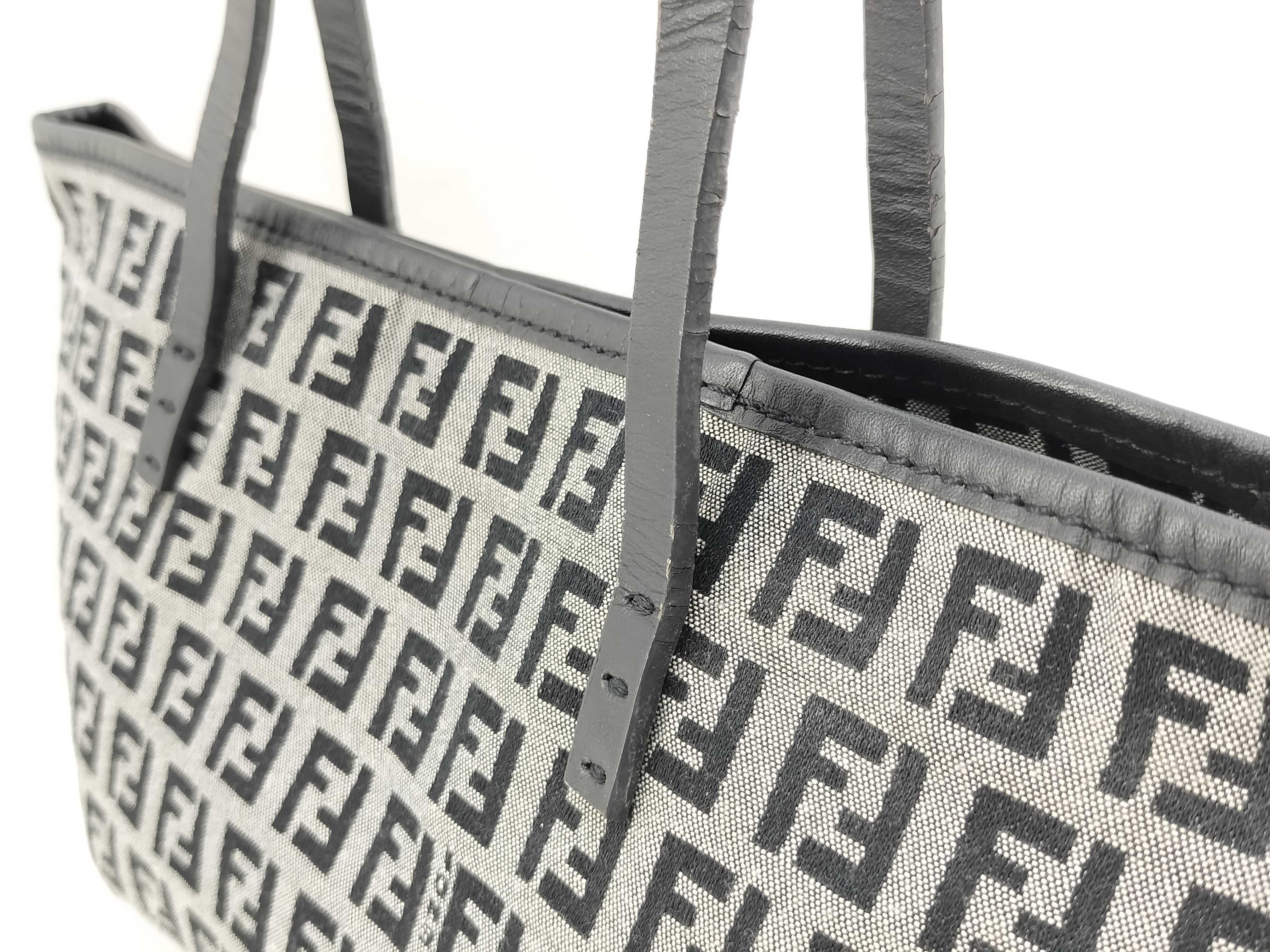 Zucca Pattern Handbag, Zucca Canvas/Leather, Gray Handbag — view 3