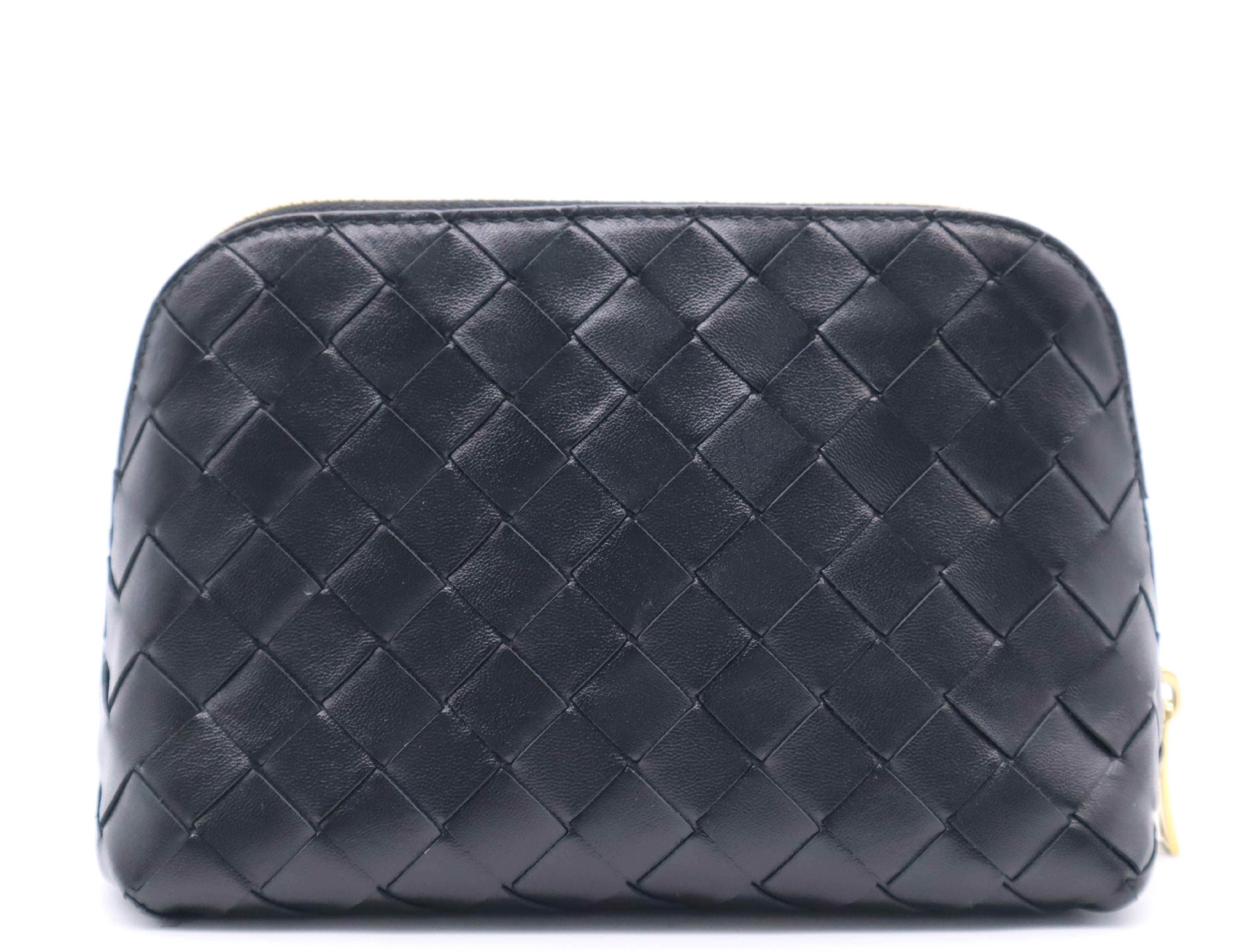 Intrecciato Leather Beauty Pouch, Black — view 2