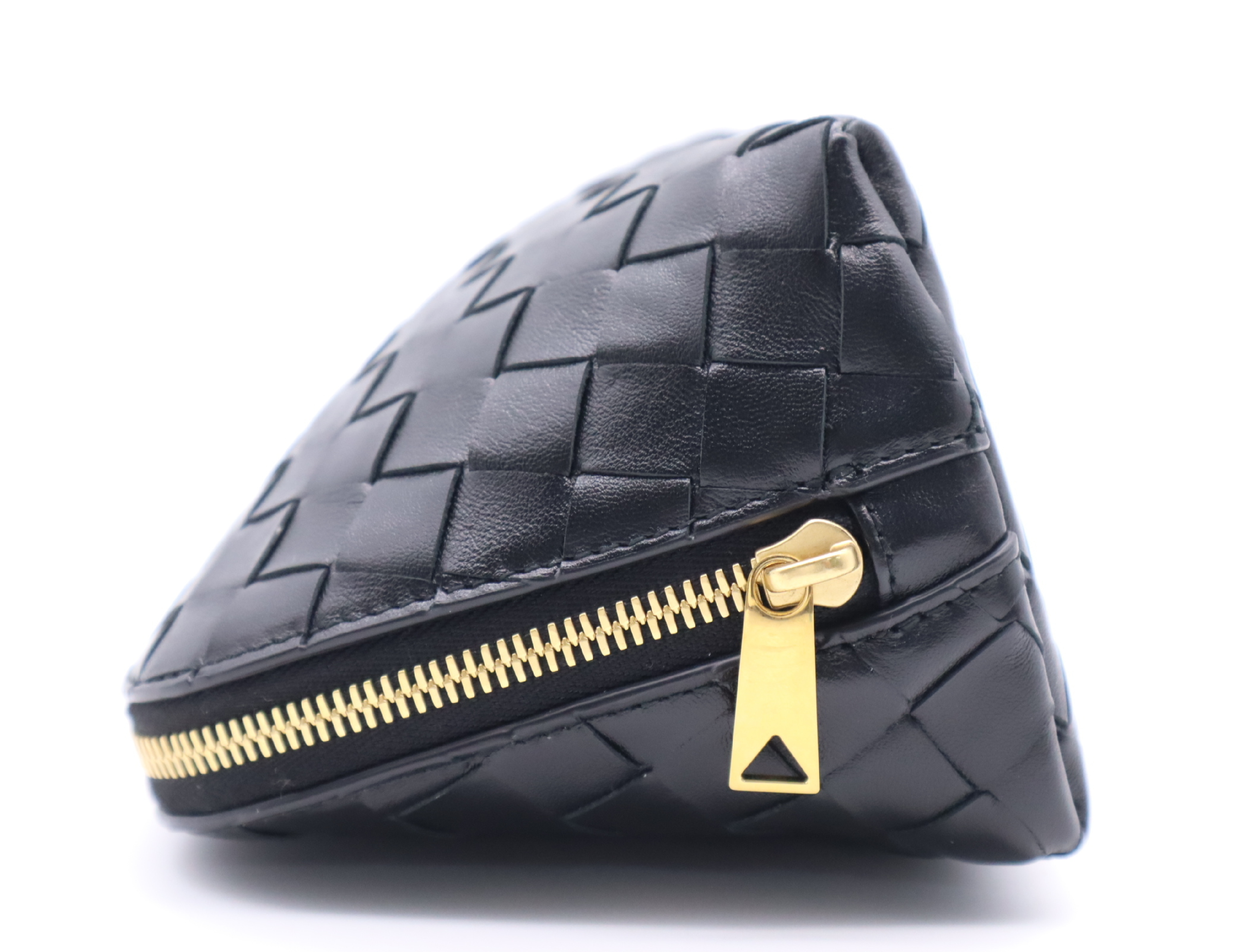 Intrecciato Leather Beauty Pouch, Black — view 3