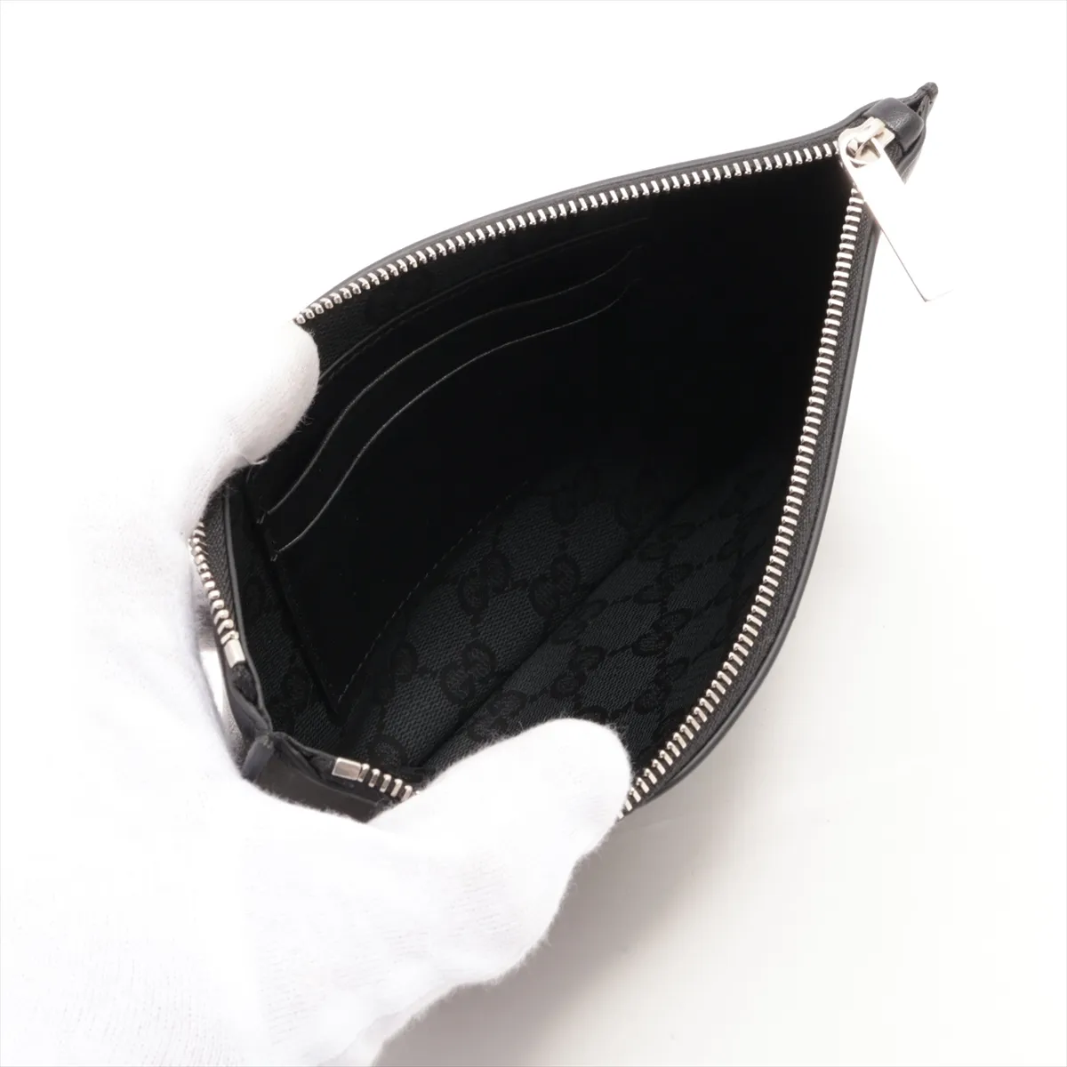small pouch leather pouch black 875600 with metal tag — view 3
