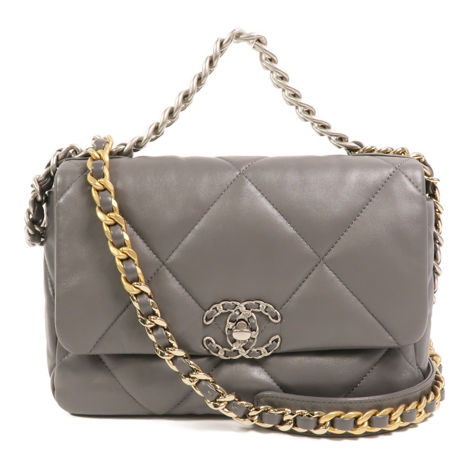 Gray Grey Sheepskin C 19 Small Hand-turned Shoulder And Back Bag 2way Shoulder Bag Lambskin (sheep Leather
