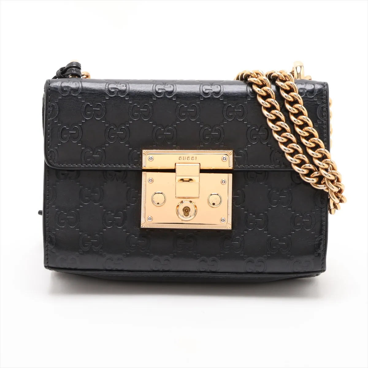Guccissima Padlock Leather Chain Shoulder Bag, Black, 409487