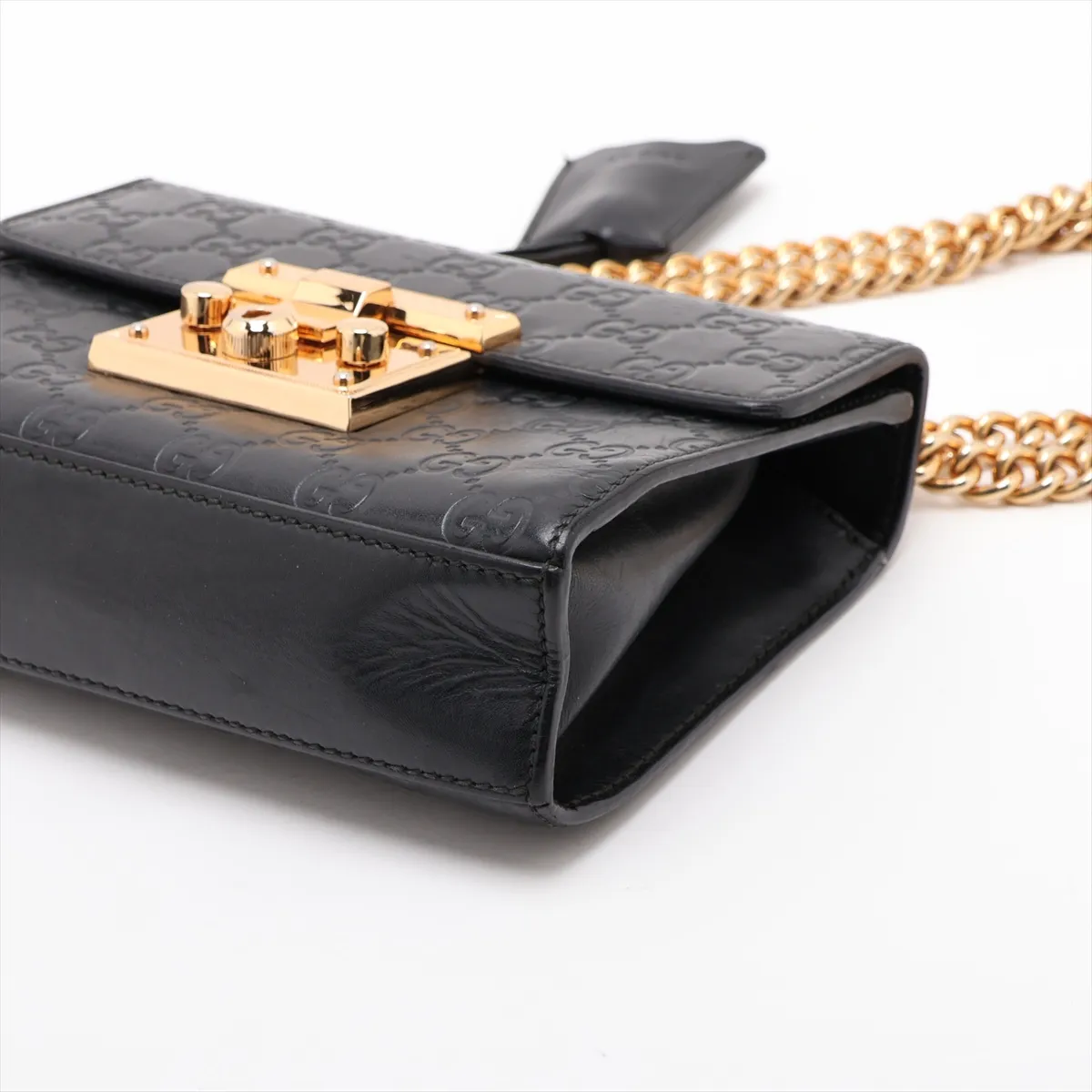 Guccissima Padlock Leather Chain Shoulder Bag, Black, 409487 — view 3
