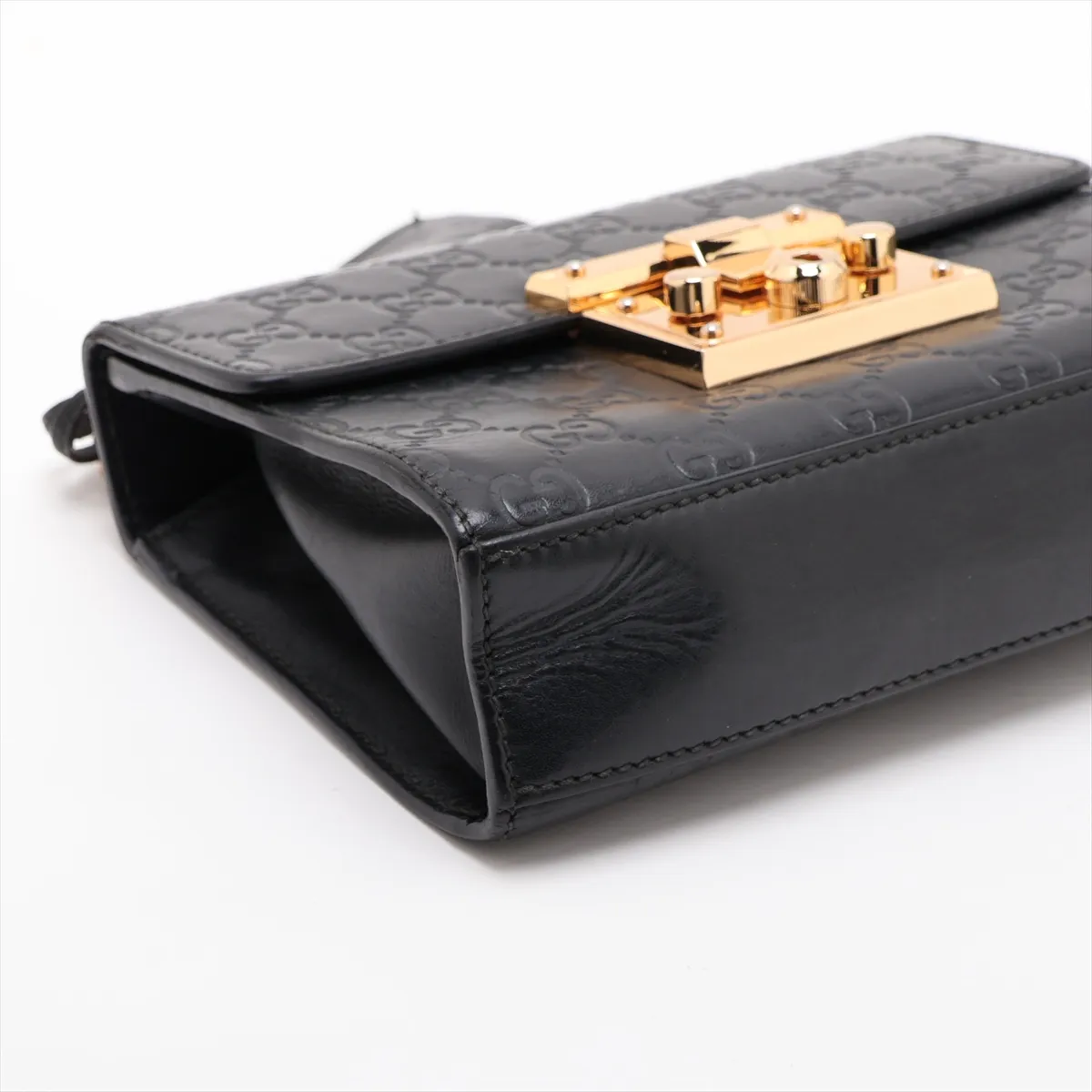 Guccissima Padlock Leather Chain Shoulder Bag, Black, 409487 — view 4