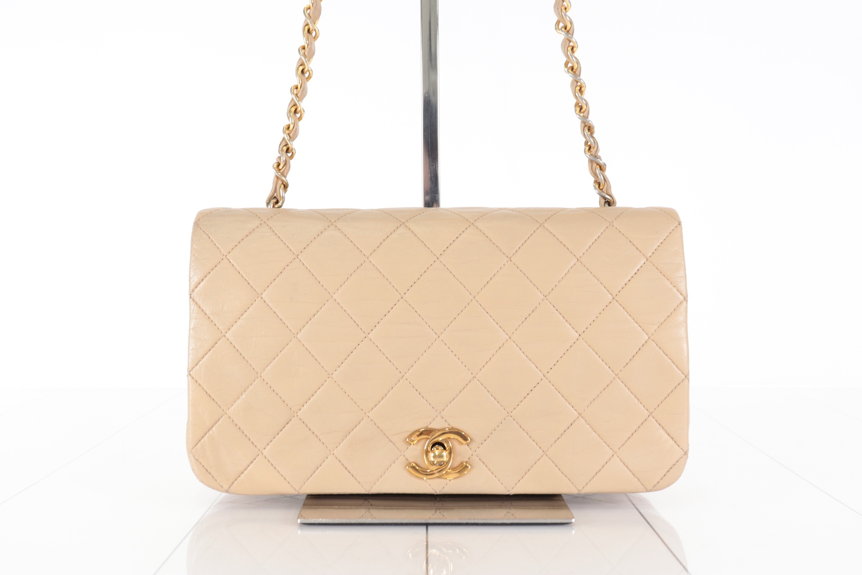 Full flap lambskin chain shoulder bag, beige, item number 4. — view 2