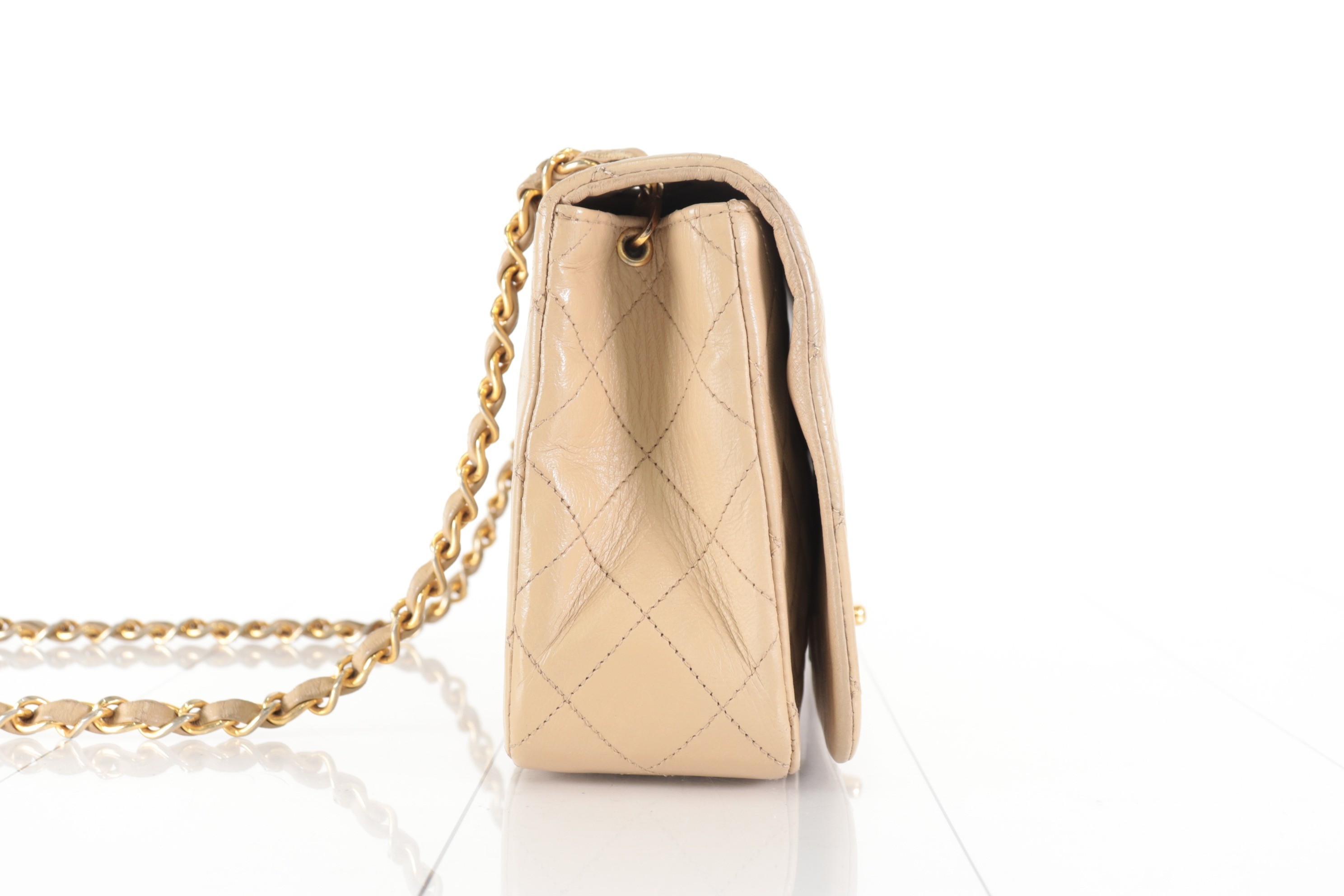 Full flap lambskin chain shoulder bag, beige, item number 4. — view 4