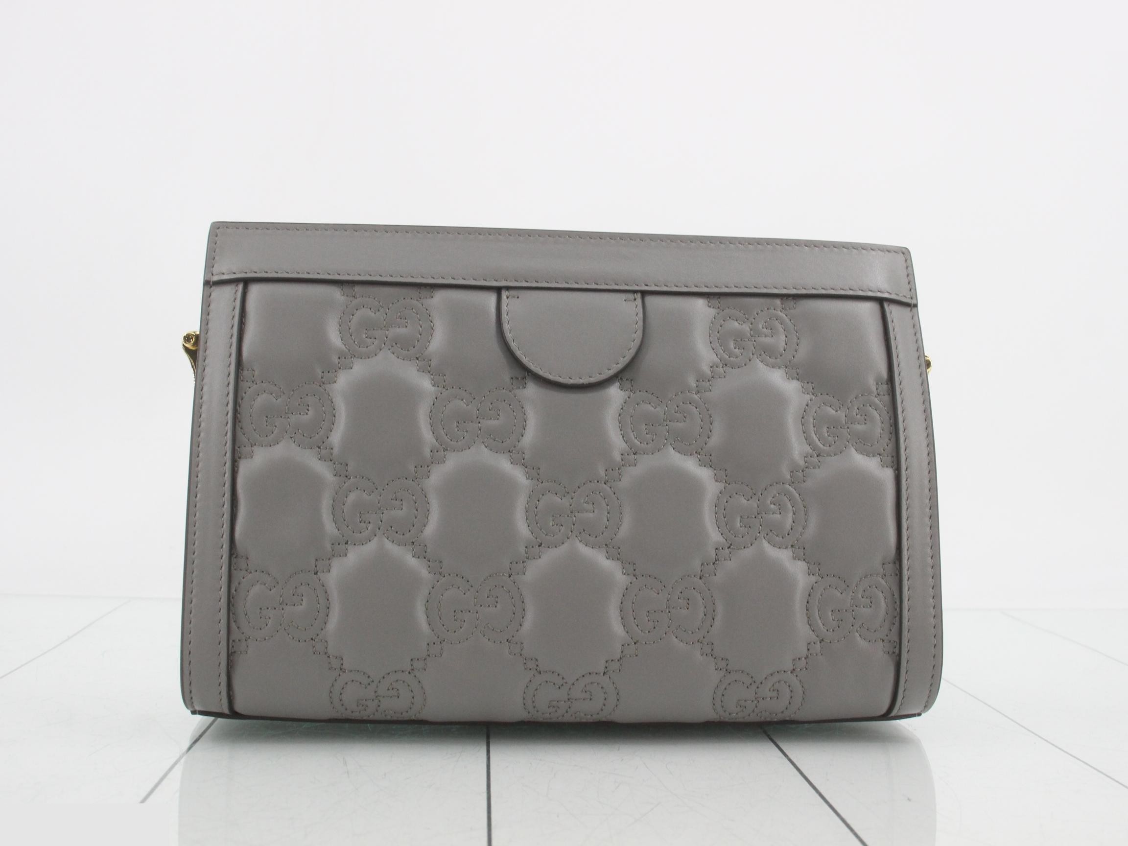 Unused GG Matelassé leather chain shoulder bag, gray — view 2