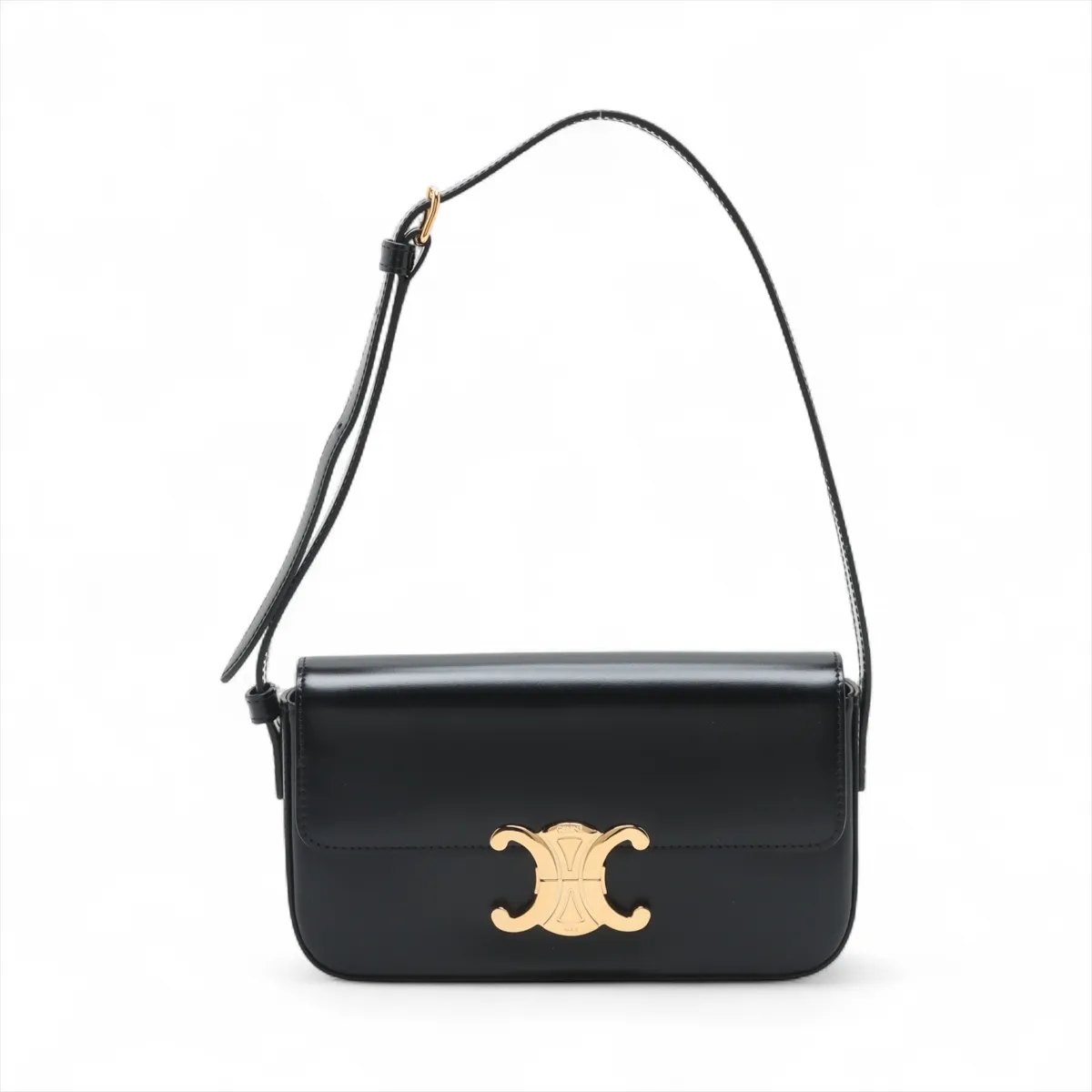 Triomphe Claude Leather Shoulder Bag, Black