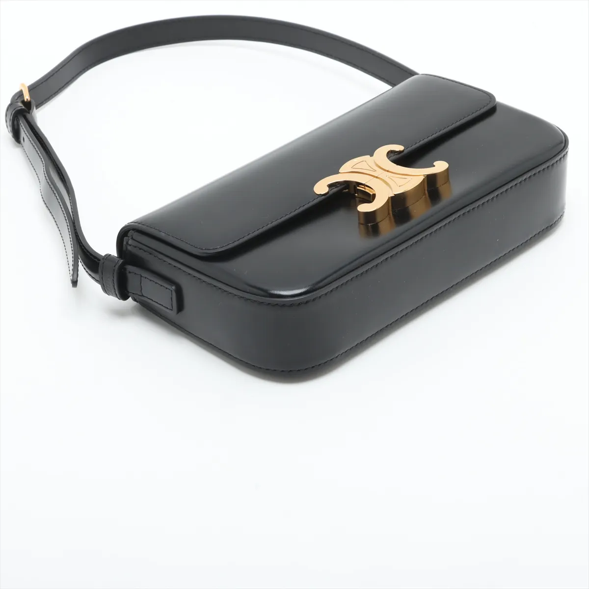 Triomphe Claude Leather Shoulder Bag, Black — view 4