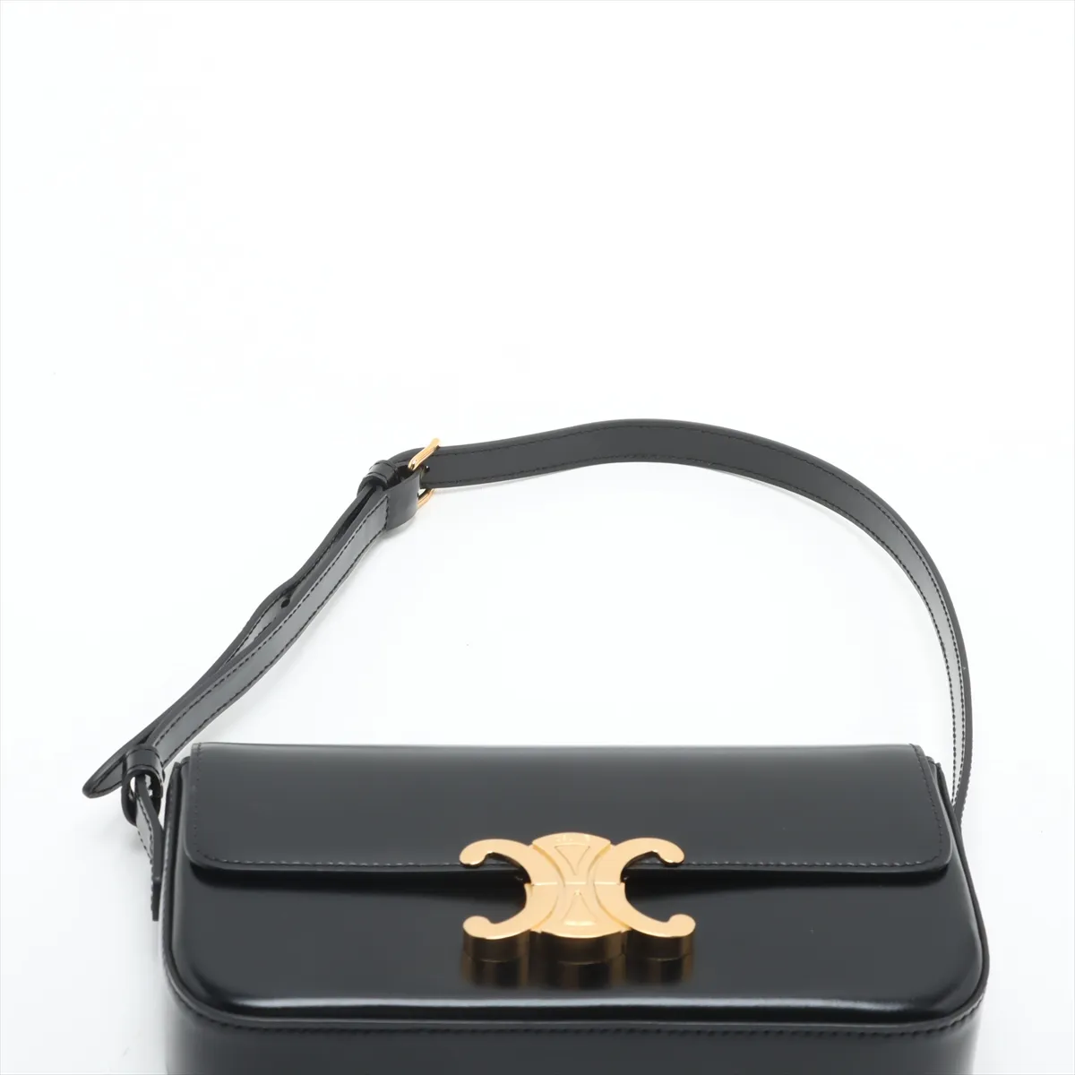 Triomphe Claude Leather Shoulder Bag, Black — view 6