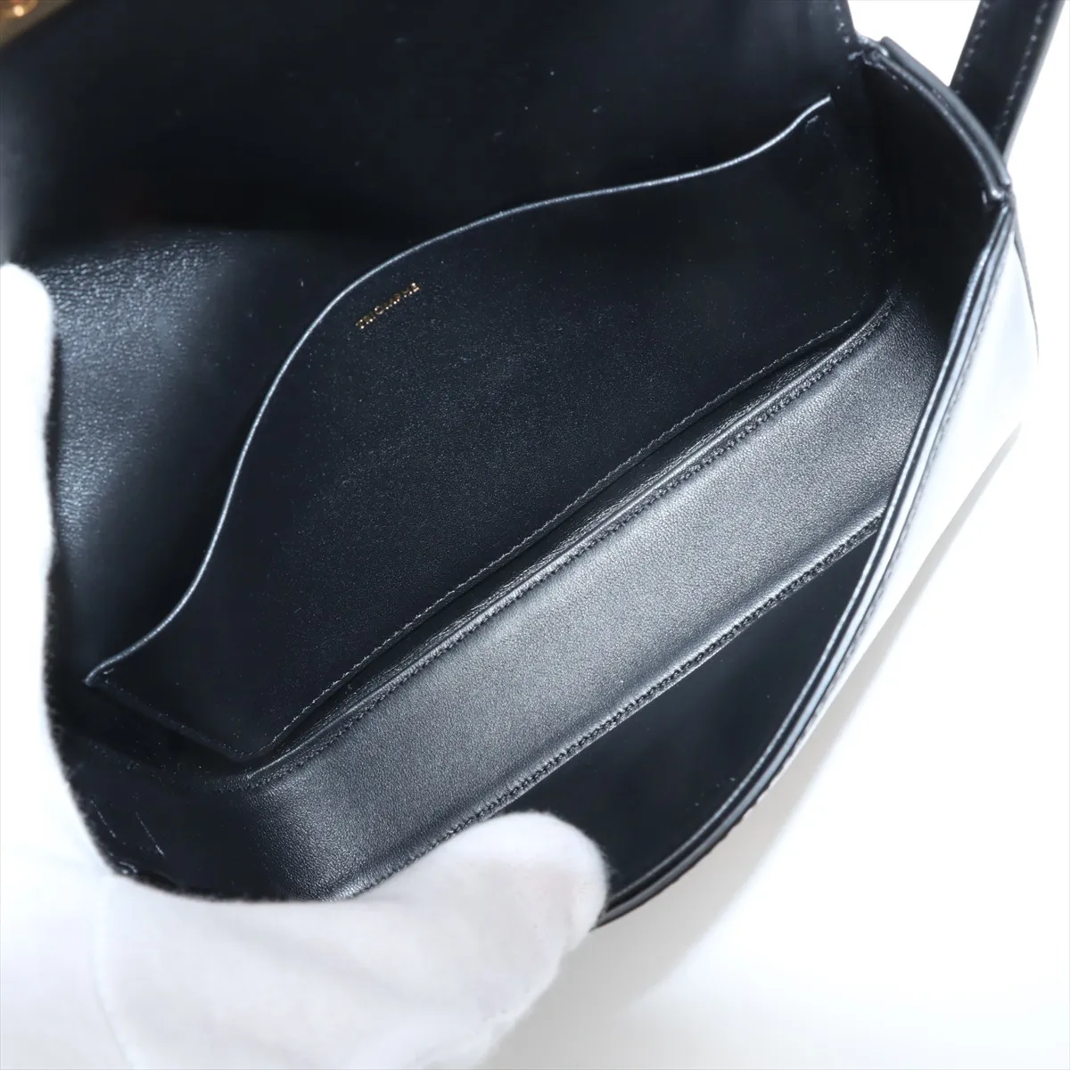 Triomphe Claude Leather Shoulder Bag, Black — view 7