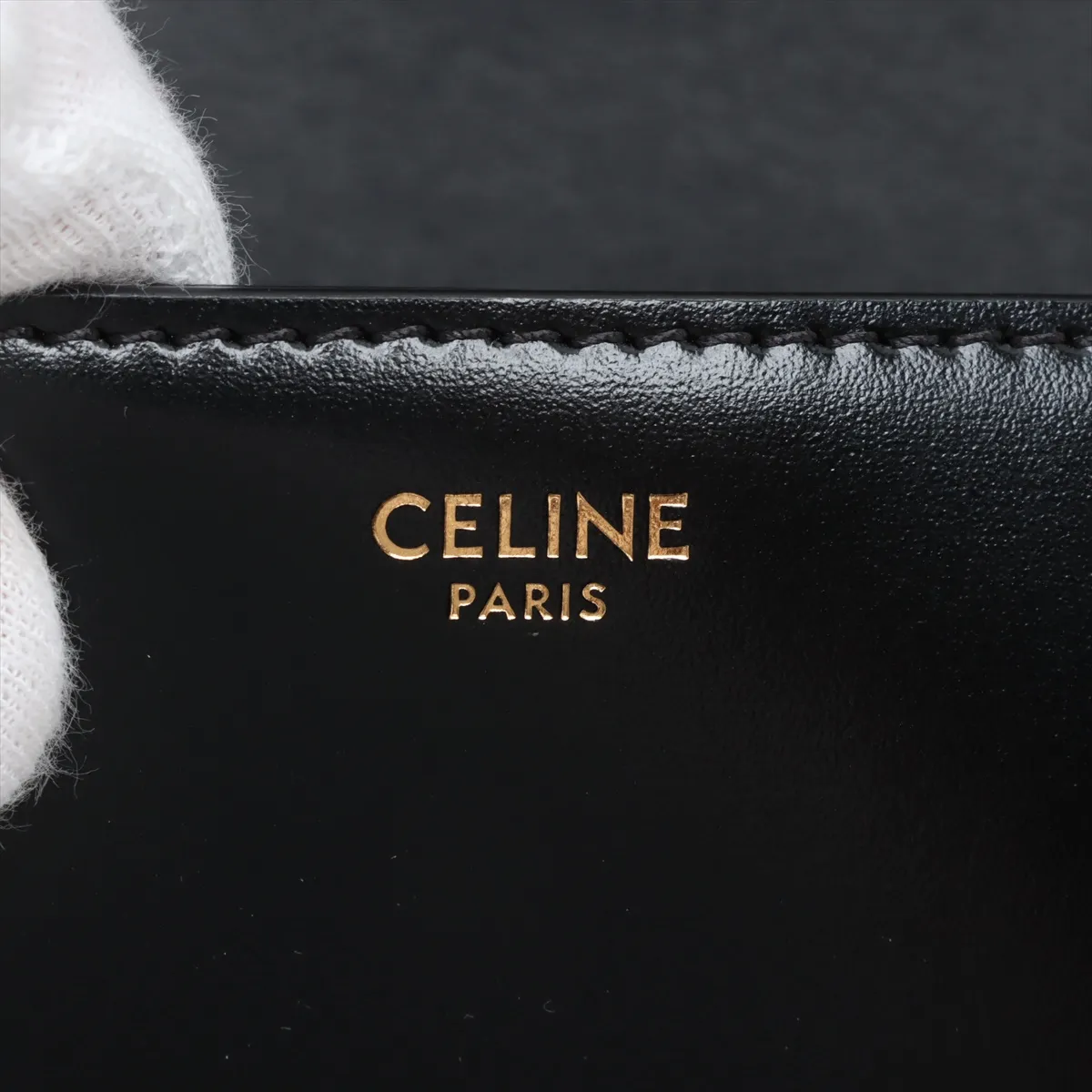 Triomphe Claude Leather Shoulder Bag, Black — view 9