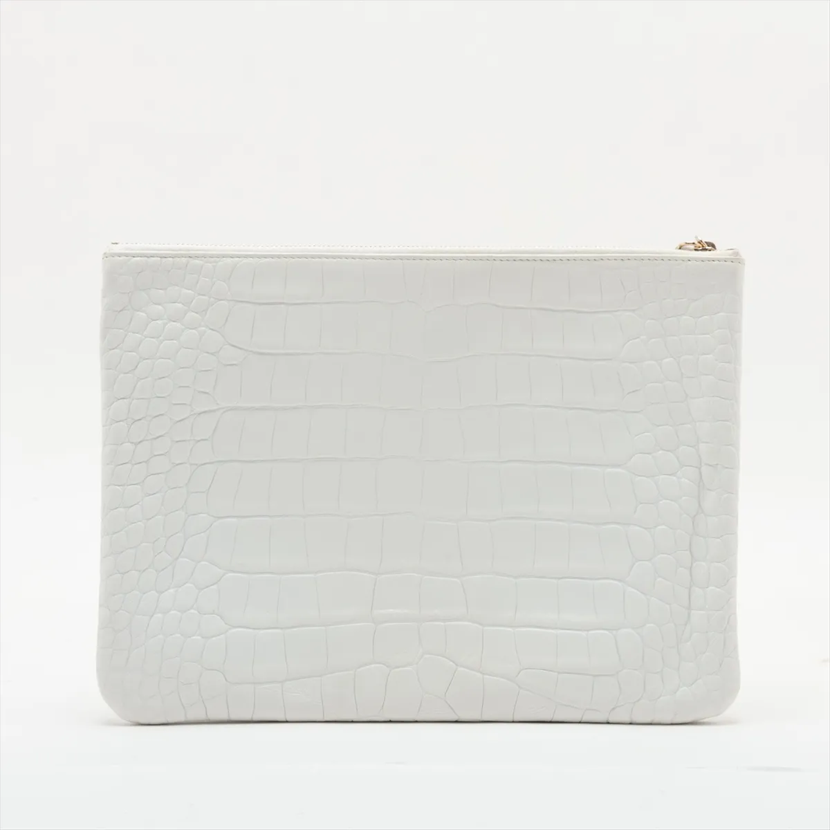 Gabrielle Crocodile Embossed Clutch Bag, White with Gold Hardware, Item No. 28428191, Series No. 28 — view 2