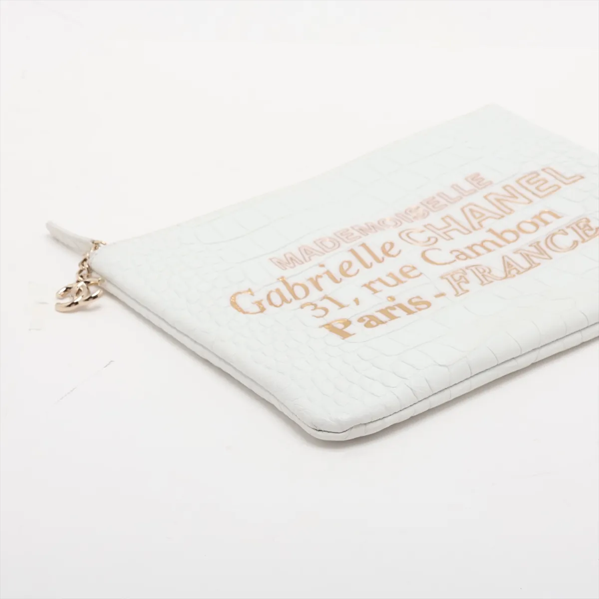 Gabrielle Crocodile Embossed Clutch Bag, White with Gold Hardware, Item No. 28428191, Series No. 28 — view 4