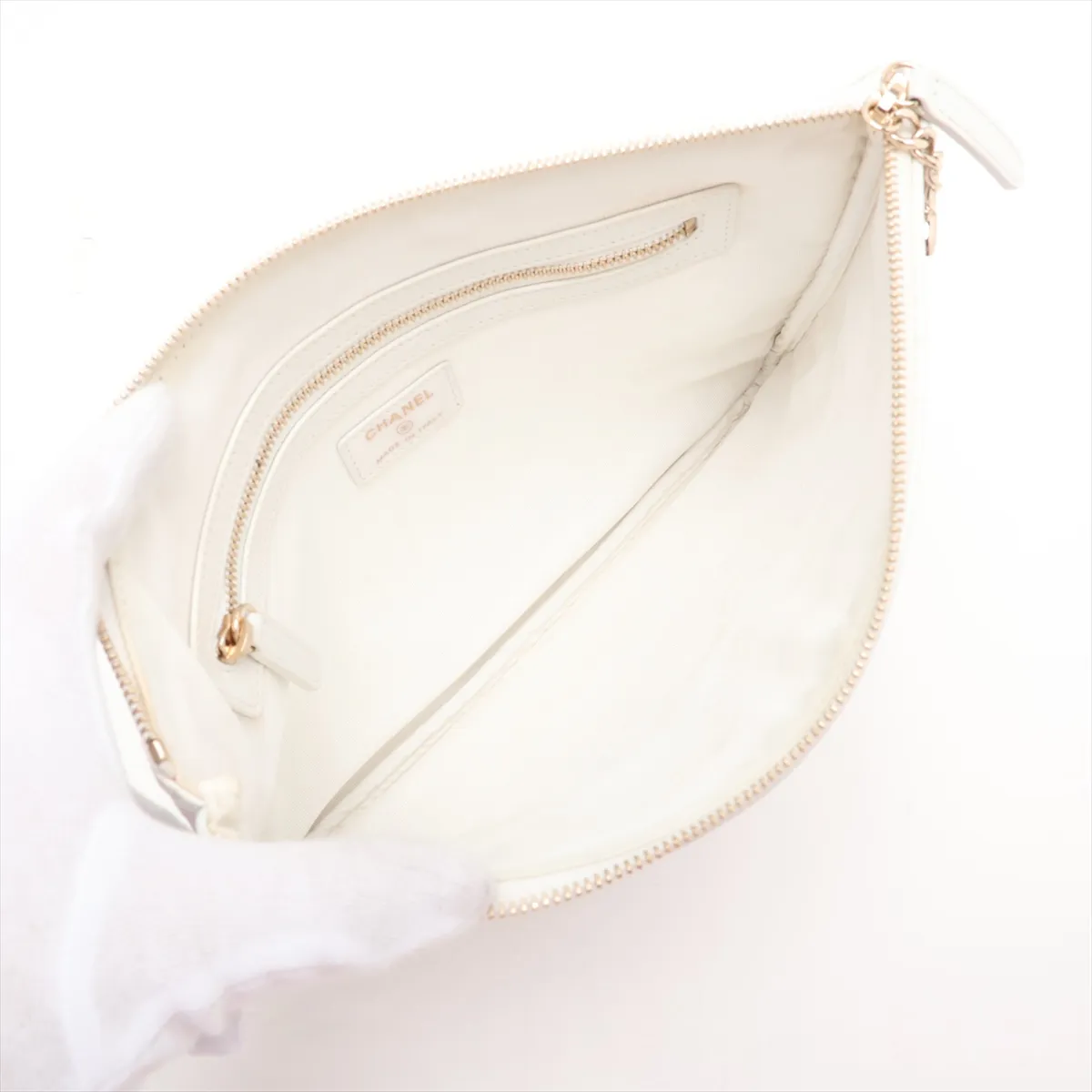 Gabrielle Crocodile Embossed Clutch Bag, White with Gold Hardware, Item No. 28428191, Series No. 28 — view 5